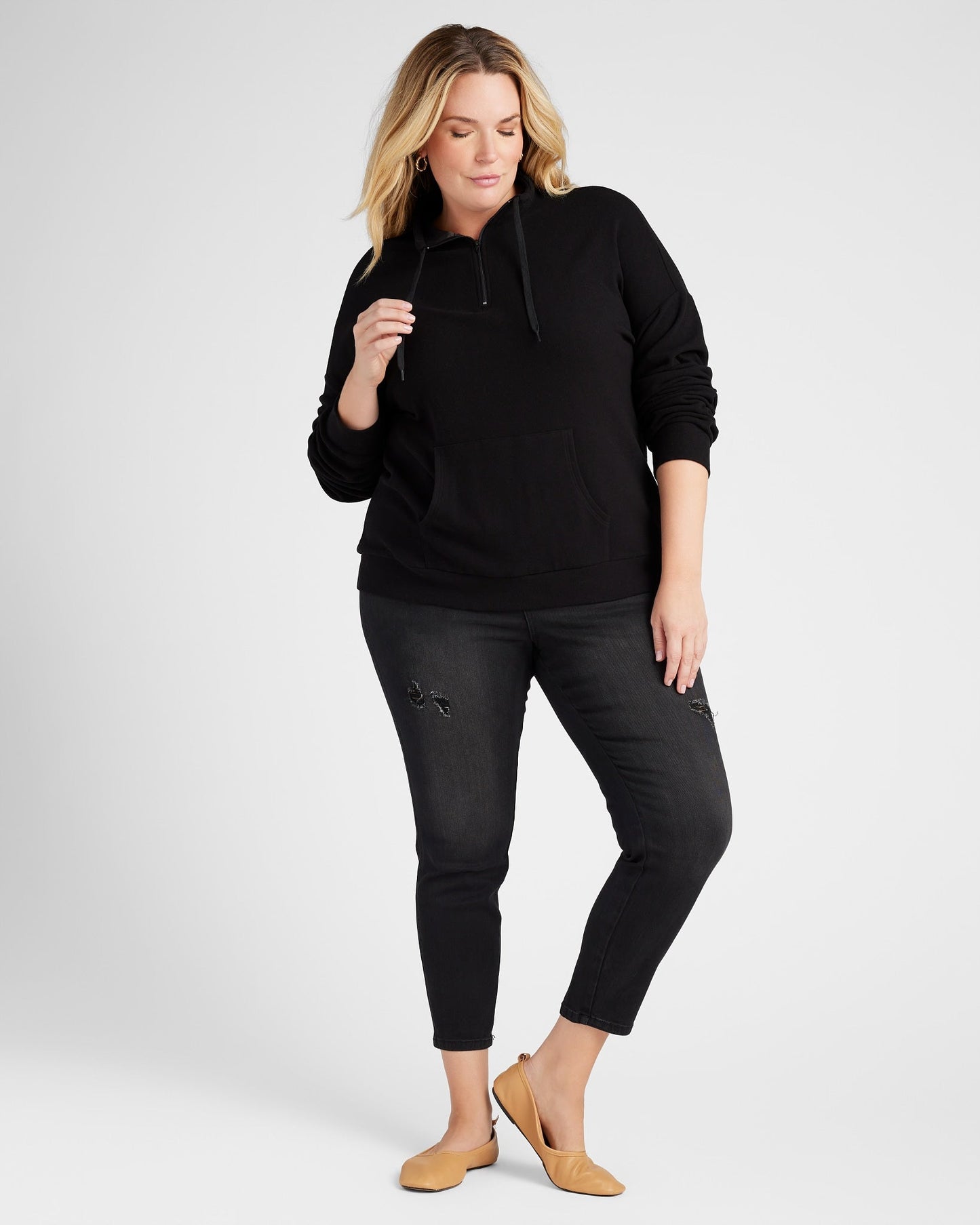 Plus Size Long Sleeve Half Zip Plush Pullover