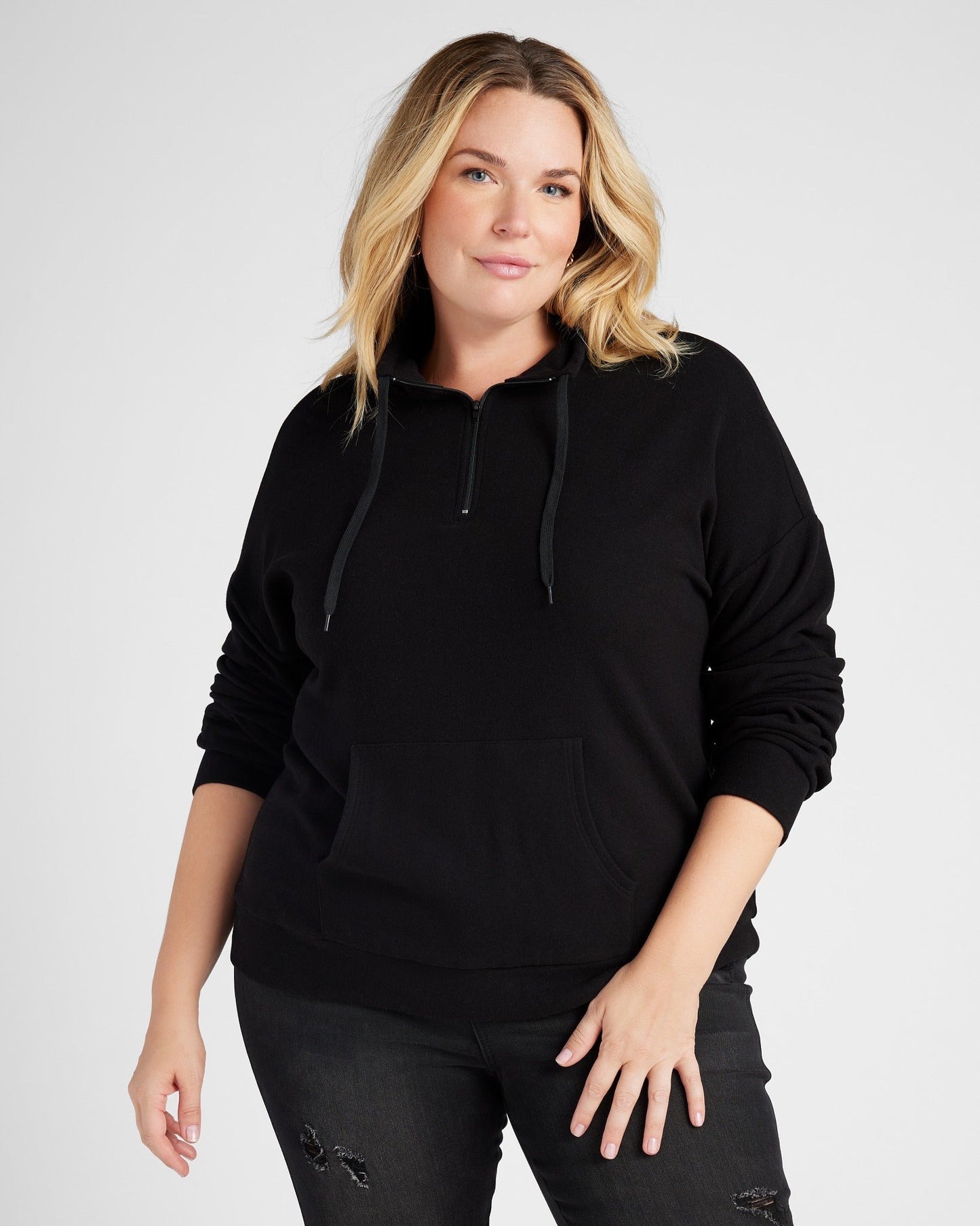 Plus Size Long Sleeve Half Zip Plush Pullover