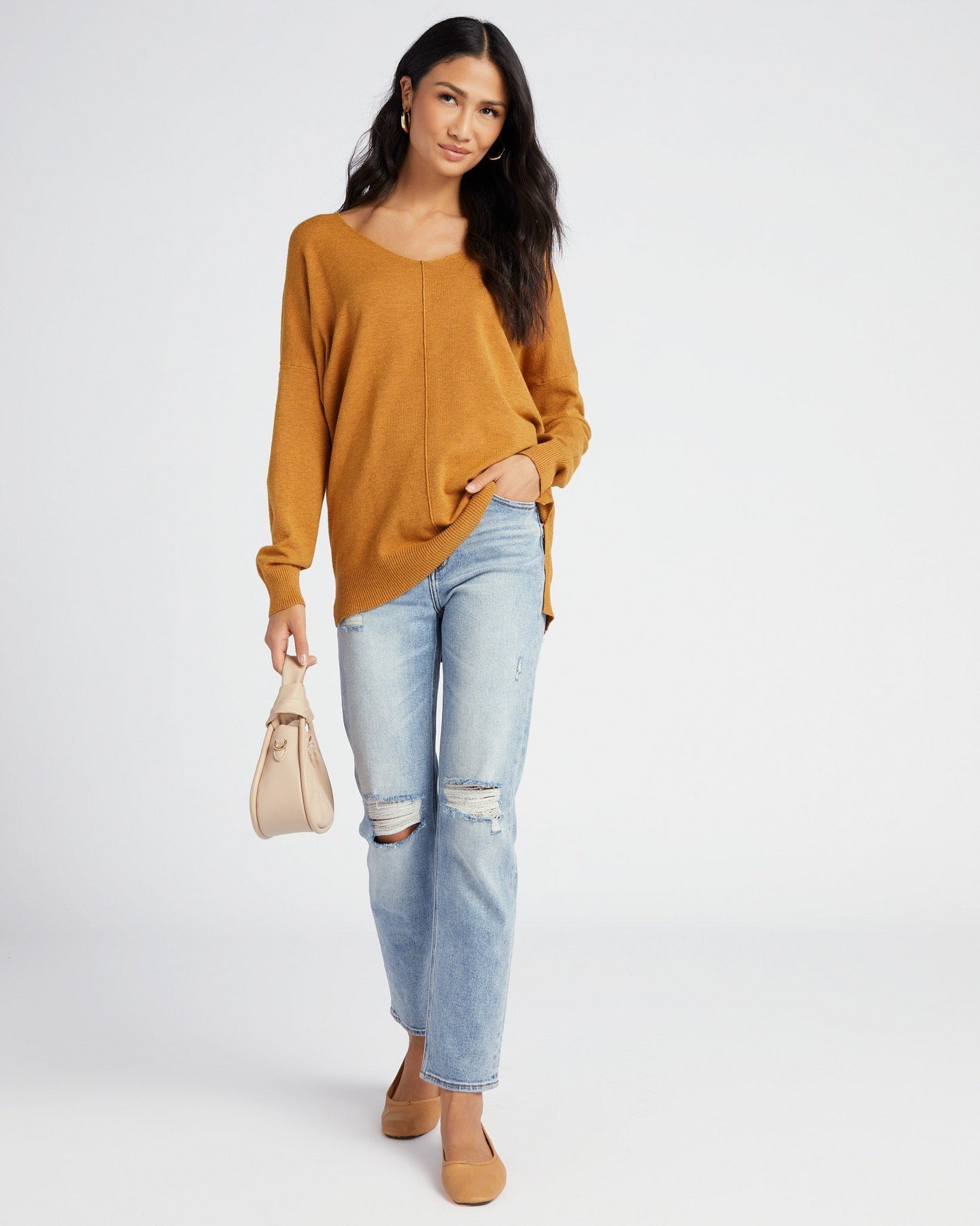 Front Seam V-Neck Sweater