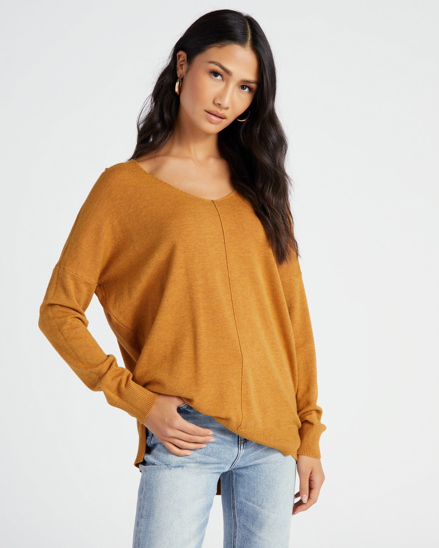 Front Seam V-Neck Sweater