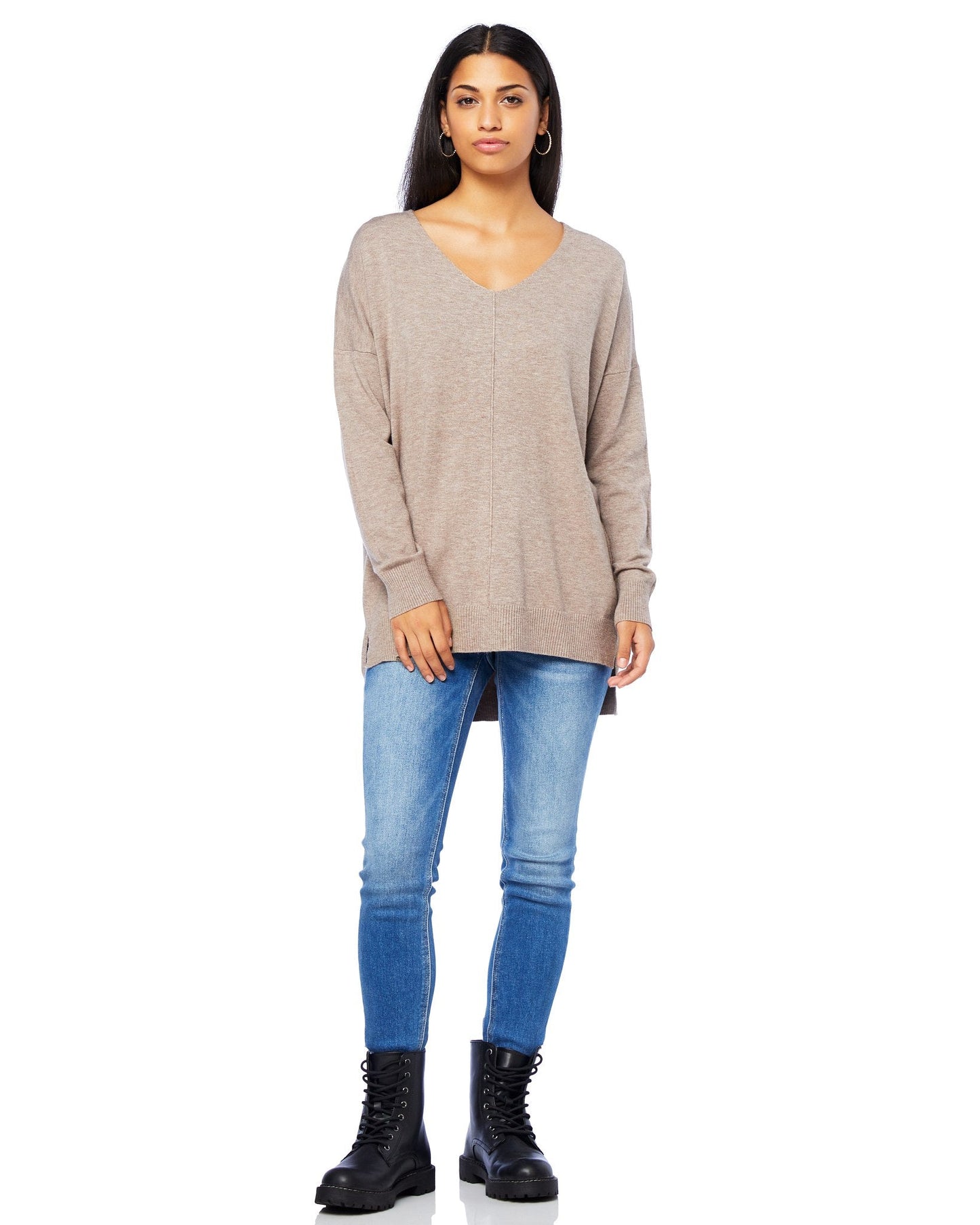 Front Seam V-Neck Sweater