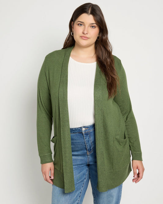 Plus Size Ribbed Trim Cardigan
