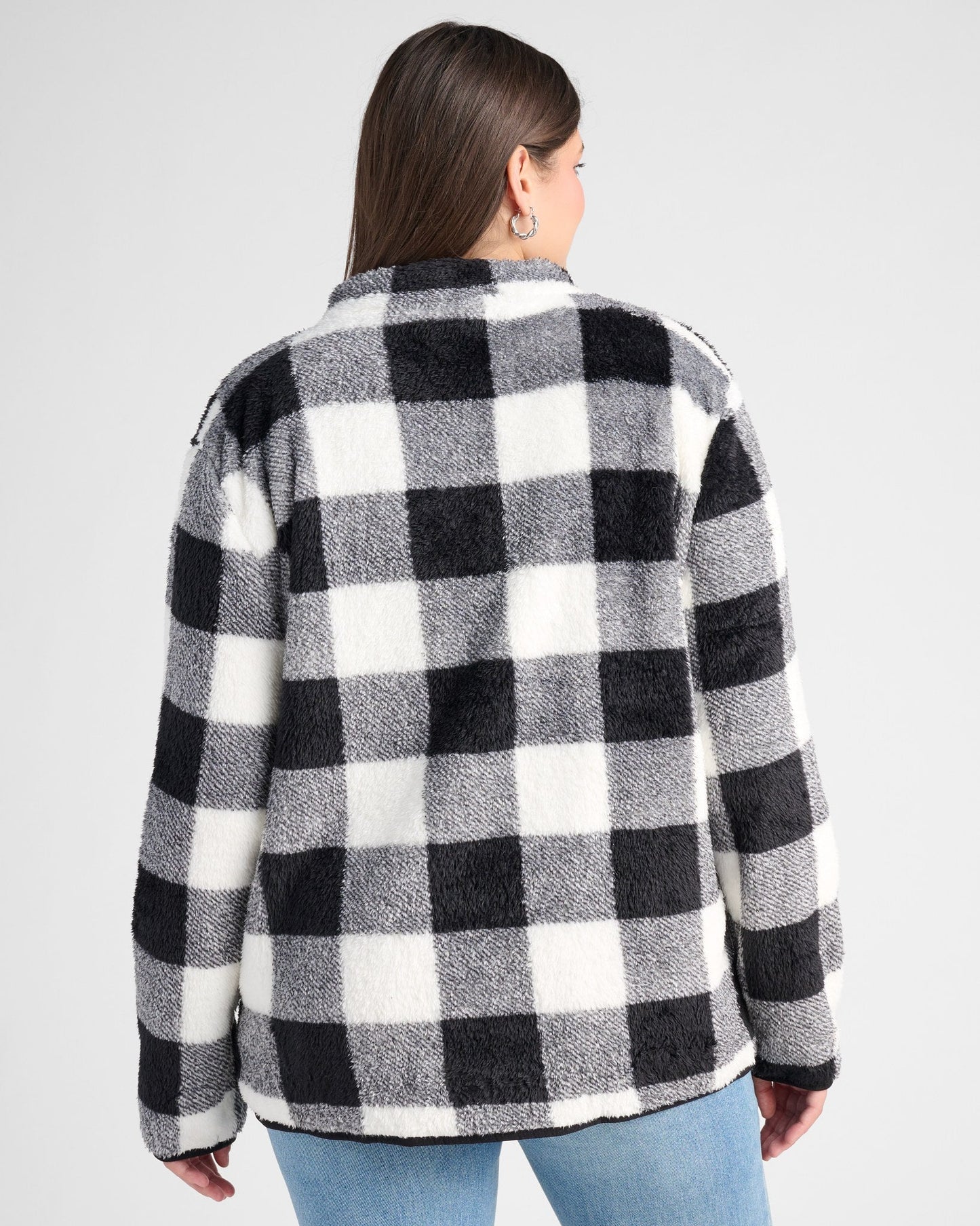 Plus Size Gingham Check Sherpa Half Zip