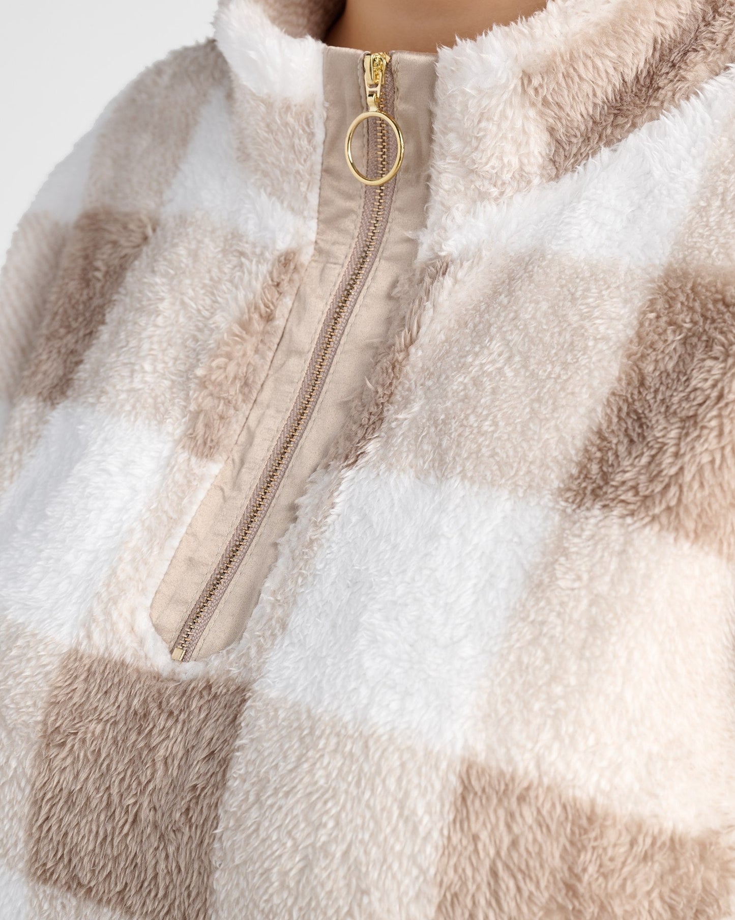 Plus Size Gingham Check Sherpa Half Zip