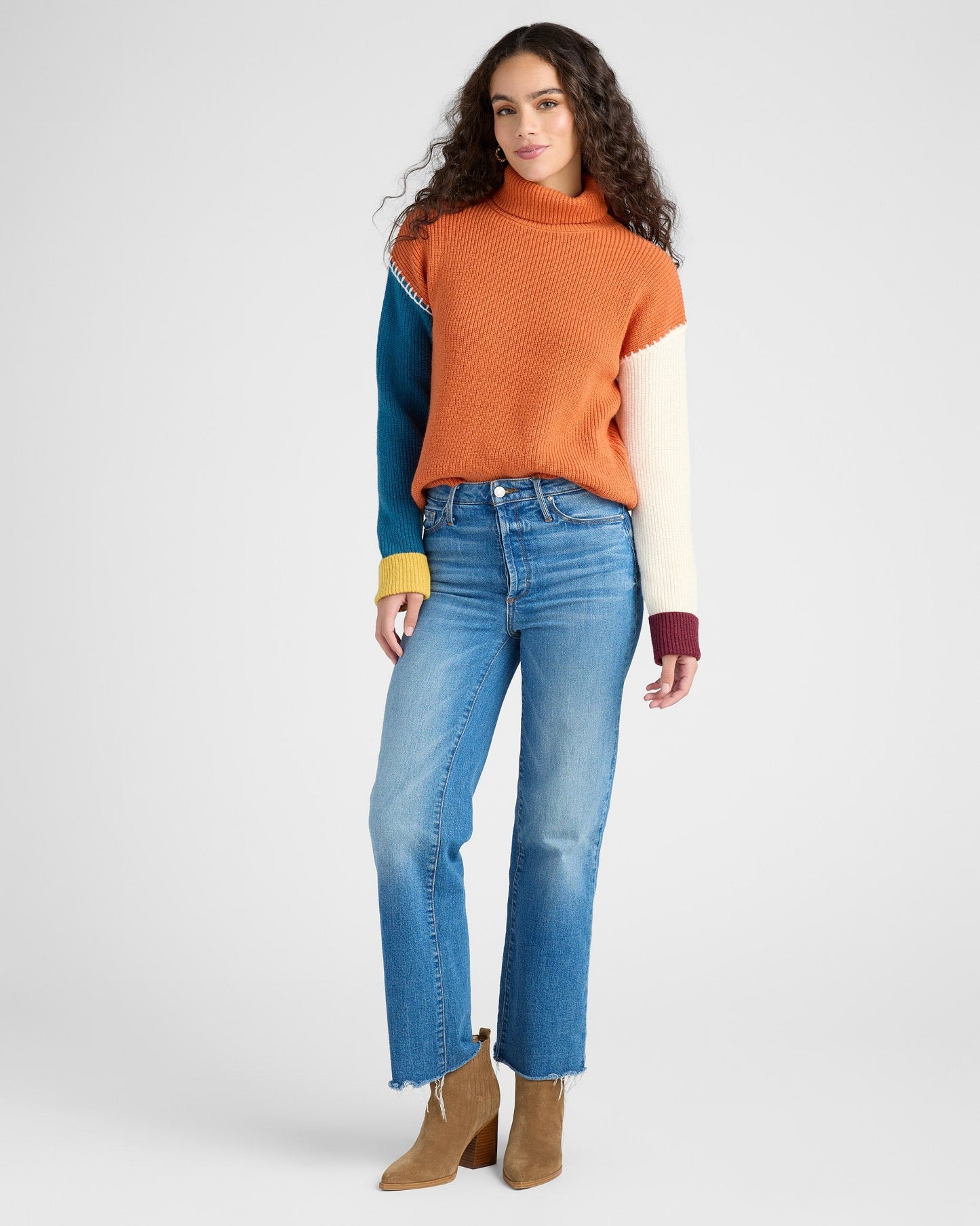 Mock Neck Colorblock Pullover