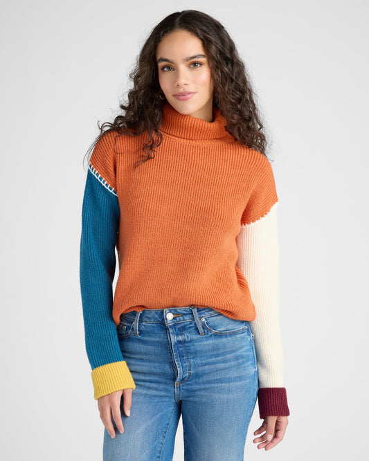 Mock Neck Colorblock Pullover