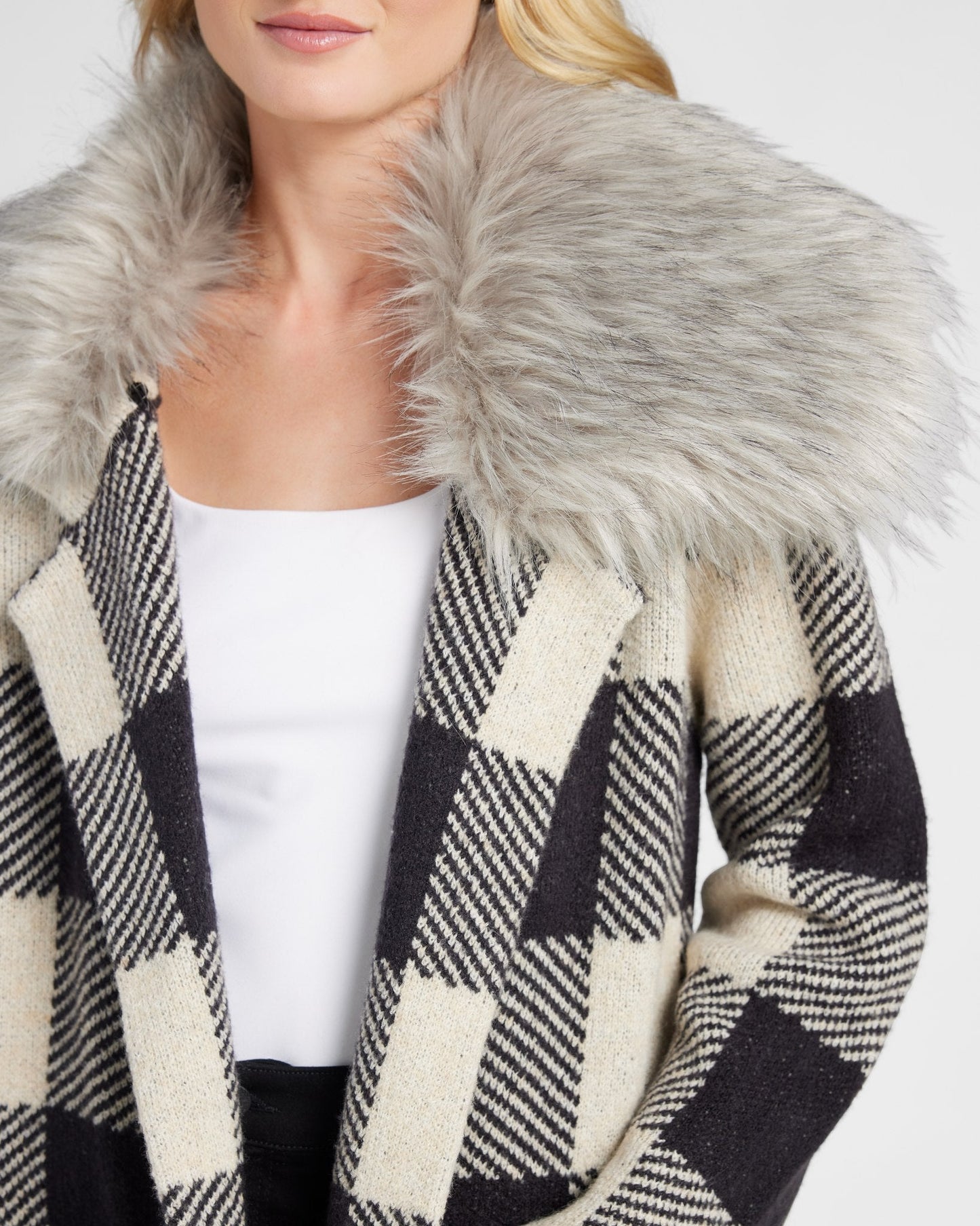 Buffalo Plaid Coatigan with Removable Fur