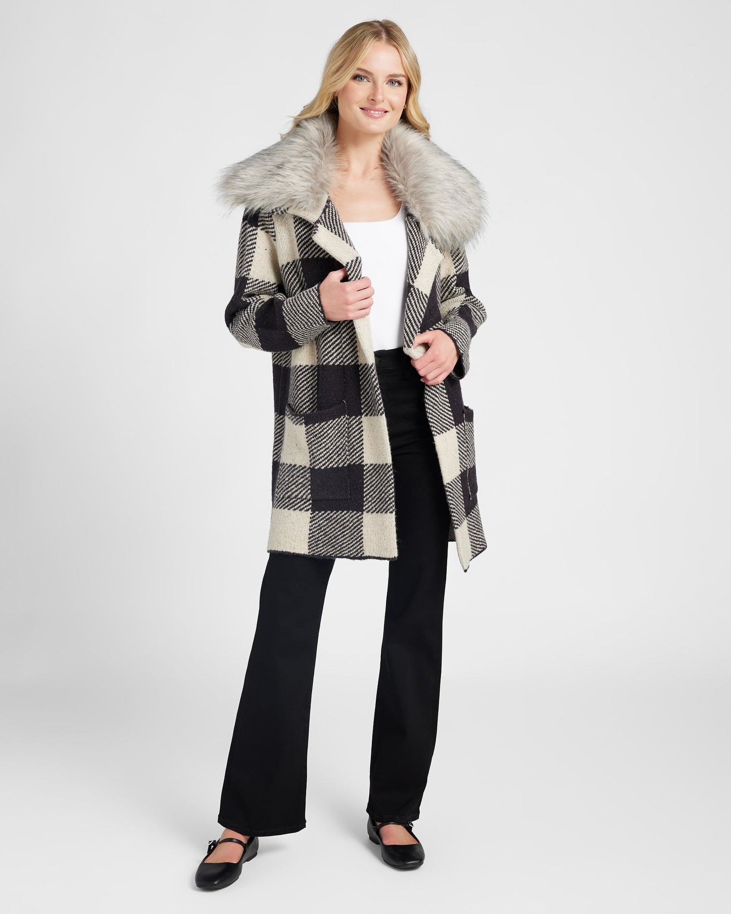 Buffalo Plaid Coatigan with Removable Fur