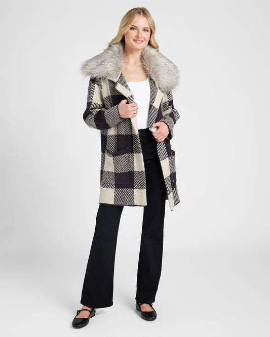 Buffalo Plaid Coatigan with Removable Fur