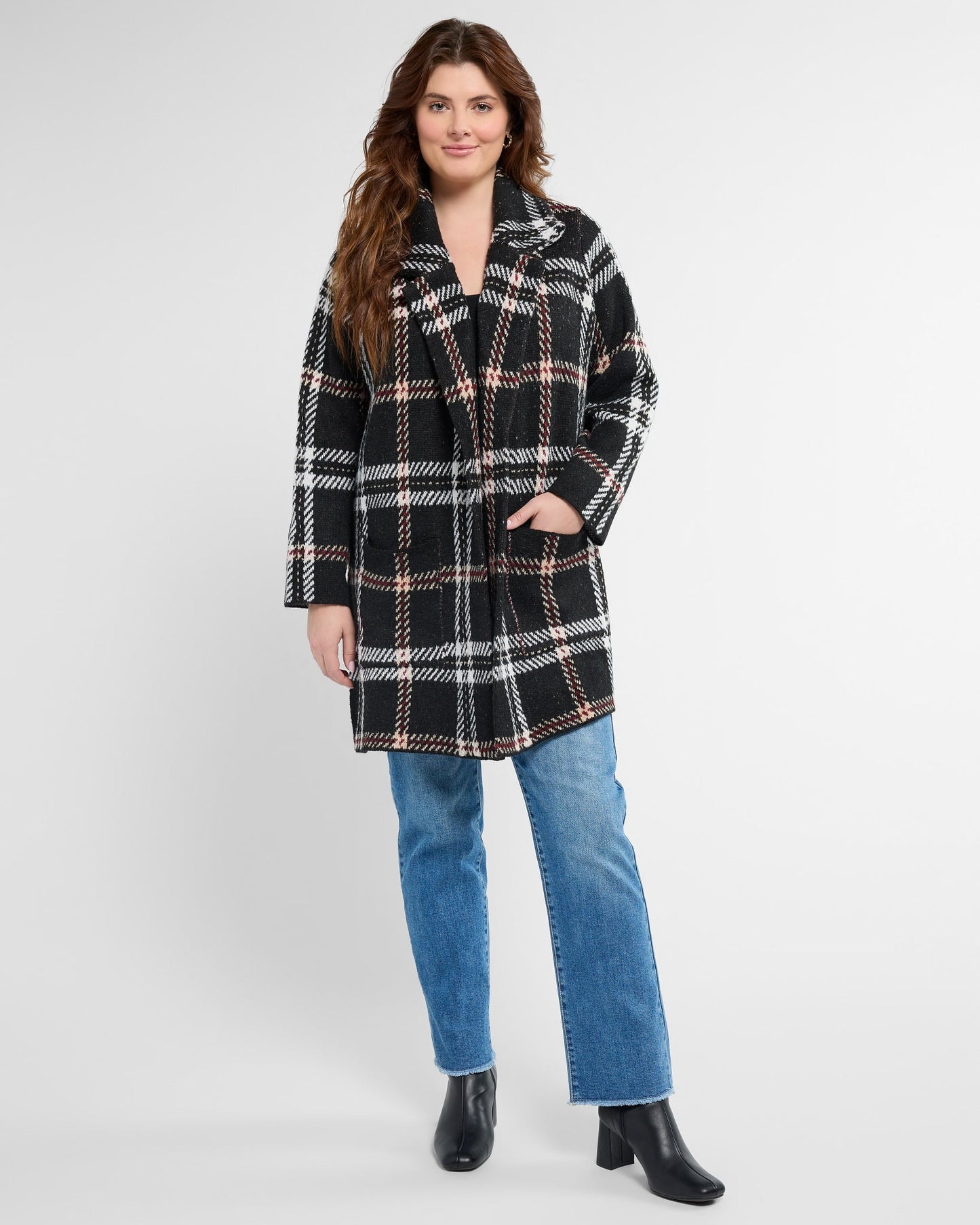 Plus Size Plaid Sweater Coatigan