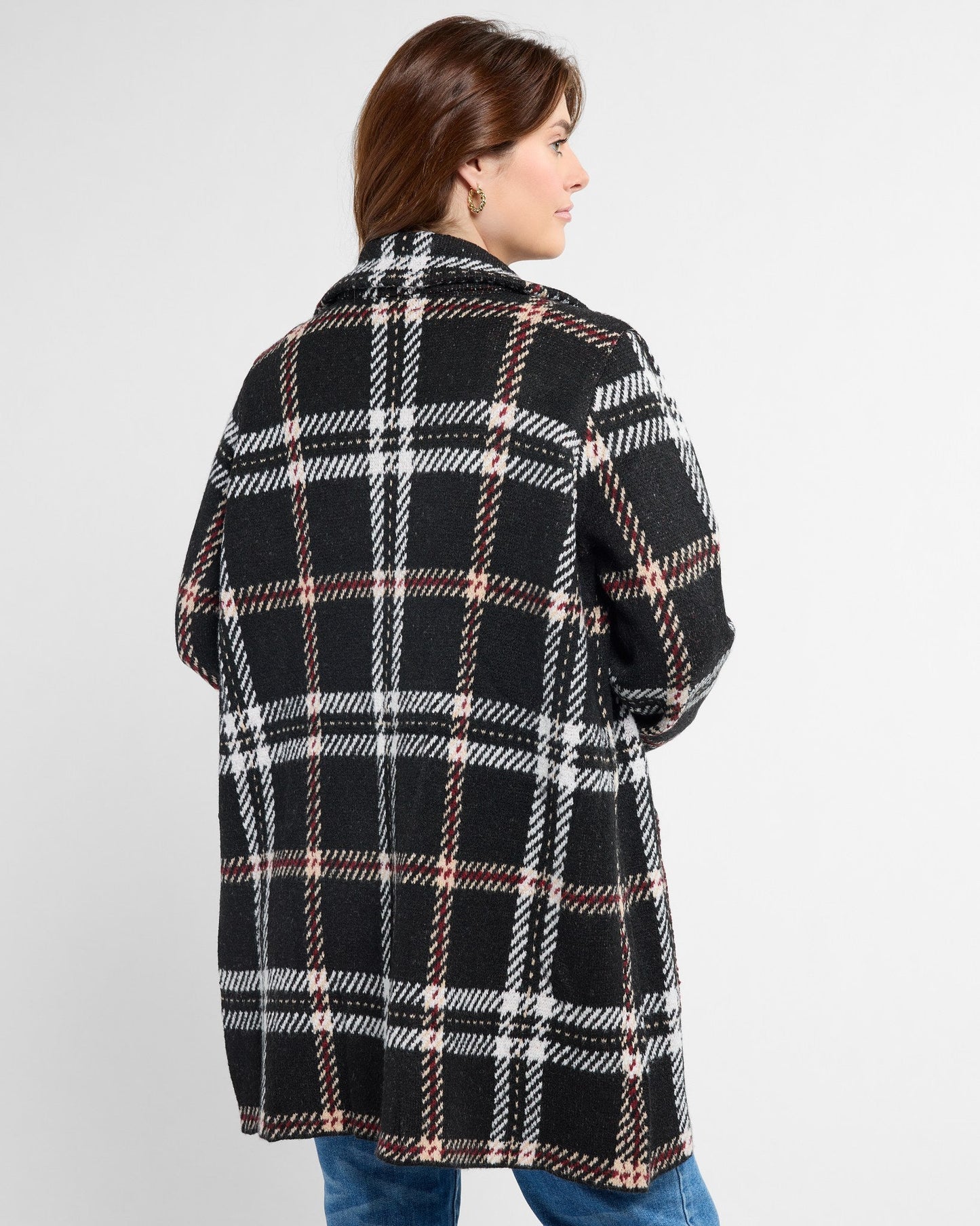 Plus Size Plaid Sweater Coatigan