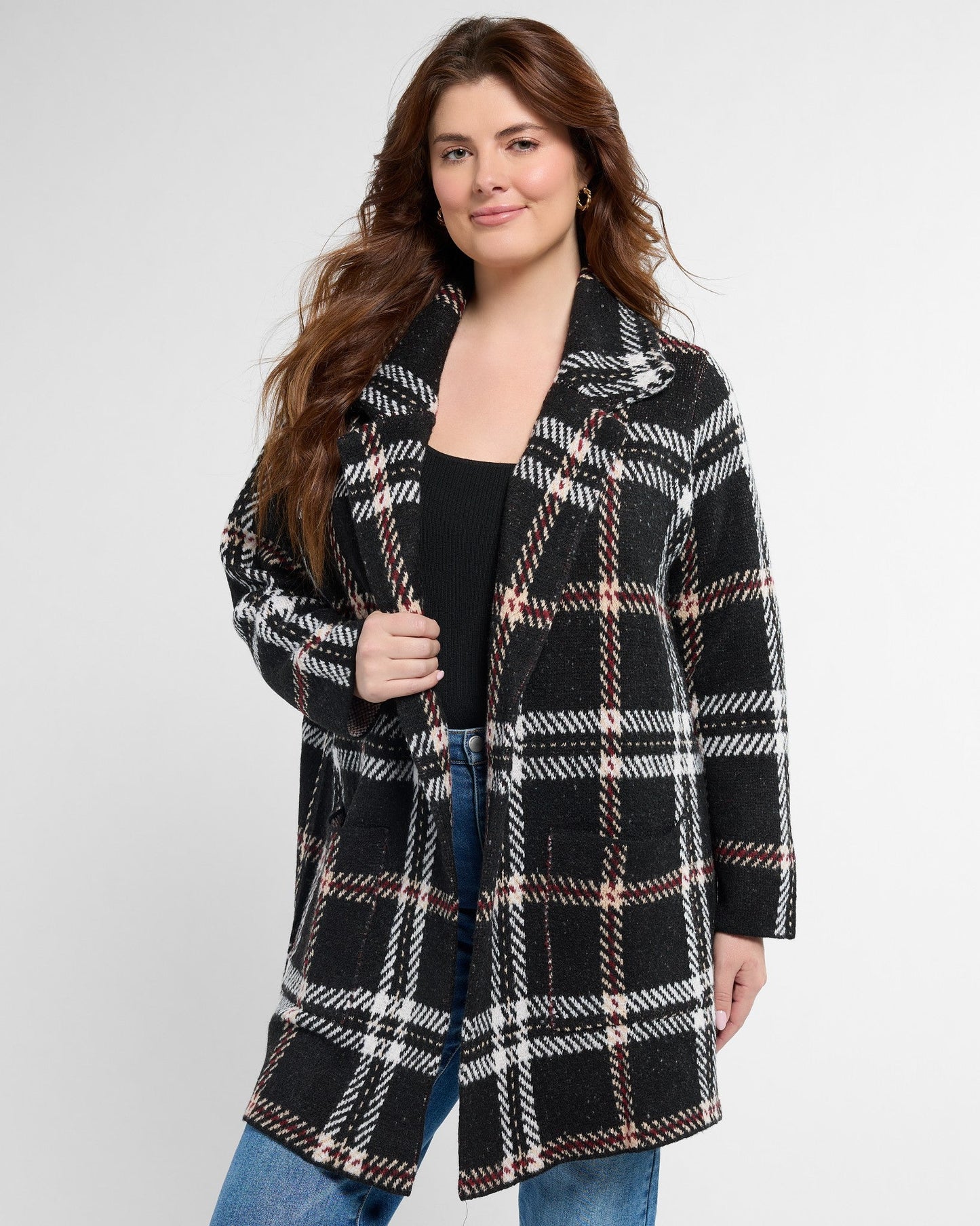 Plus Size Plaid Sweater Coatigan
