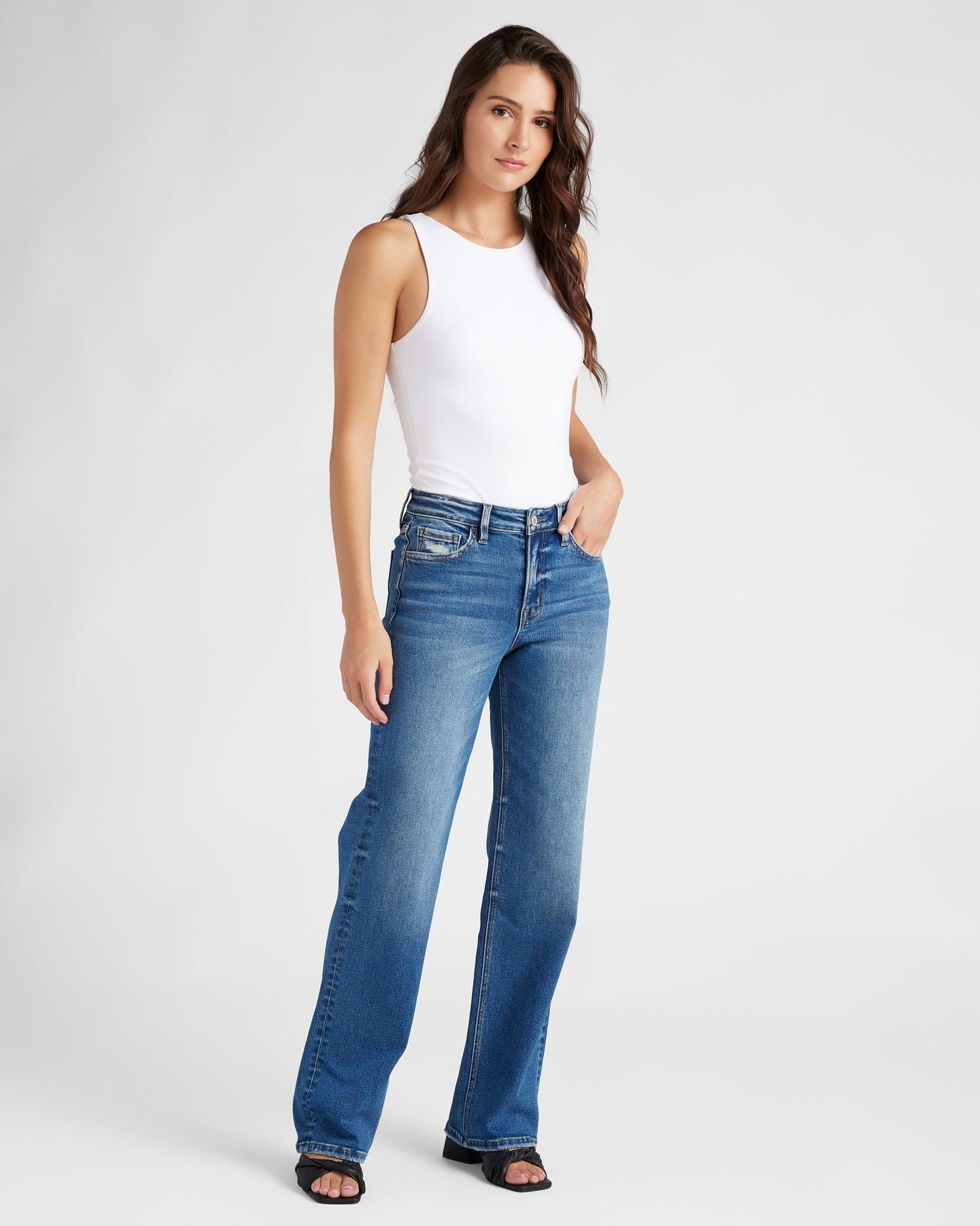 Mid Rise Slim Wide Leg Jeans