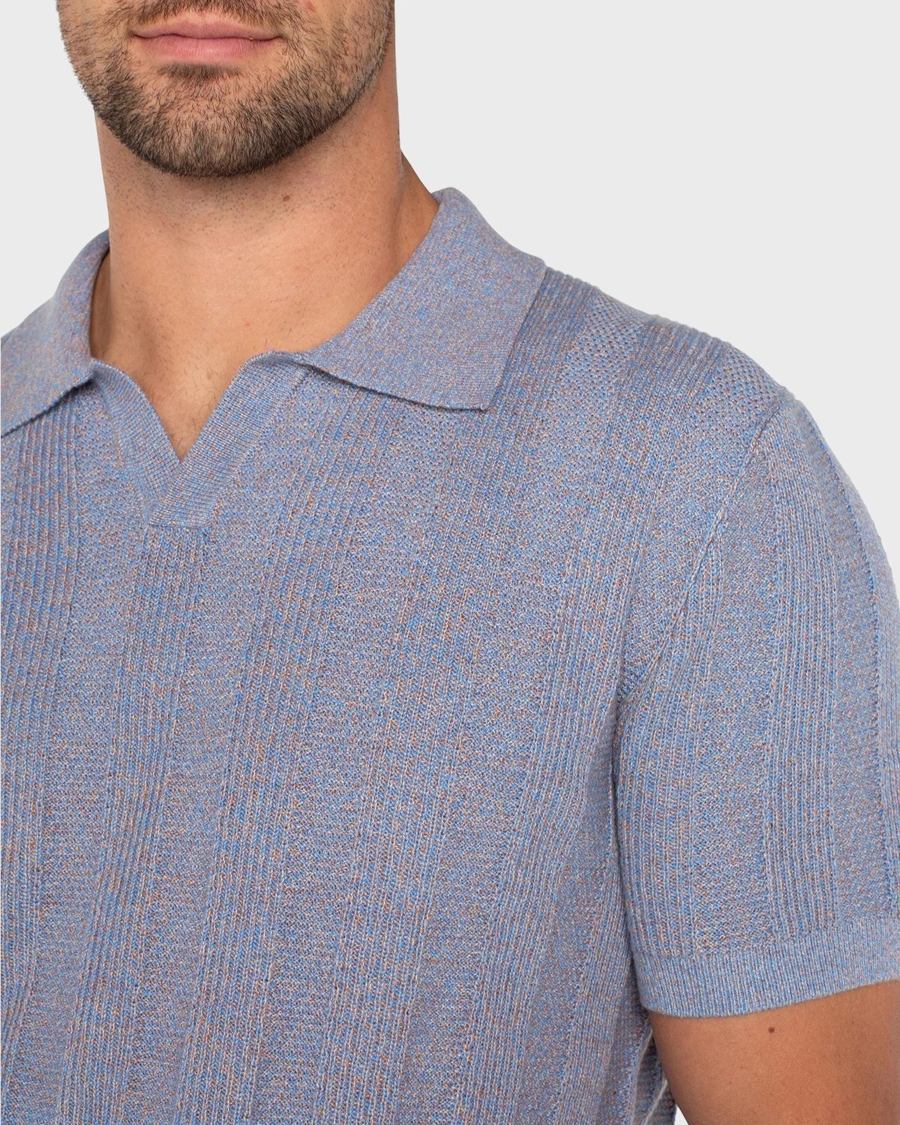 Short Sleeve Johnny Collar Sweater Knit