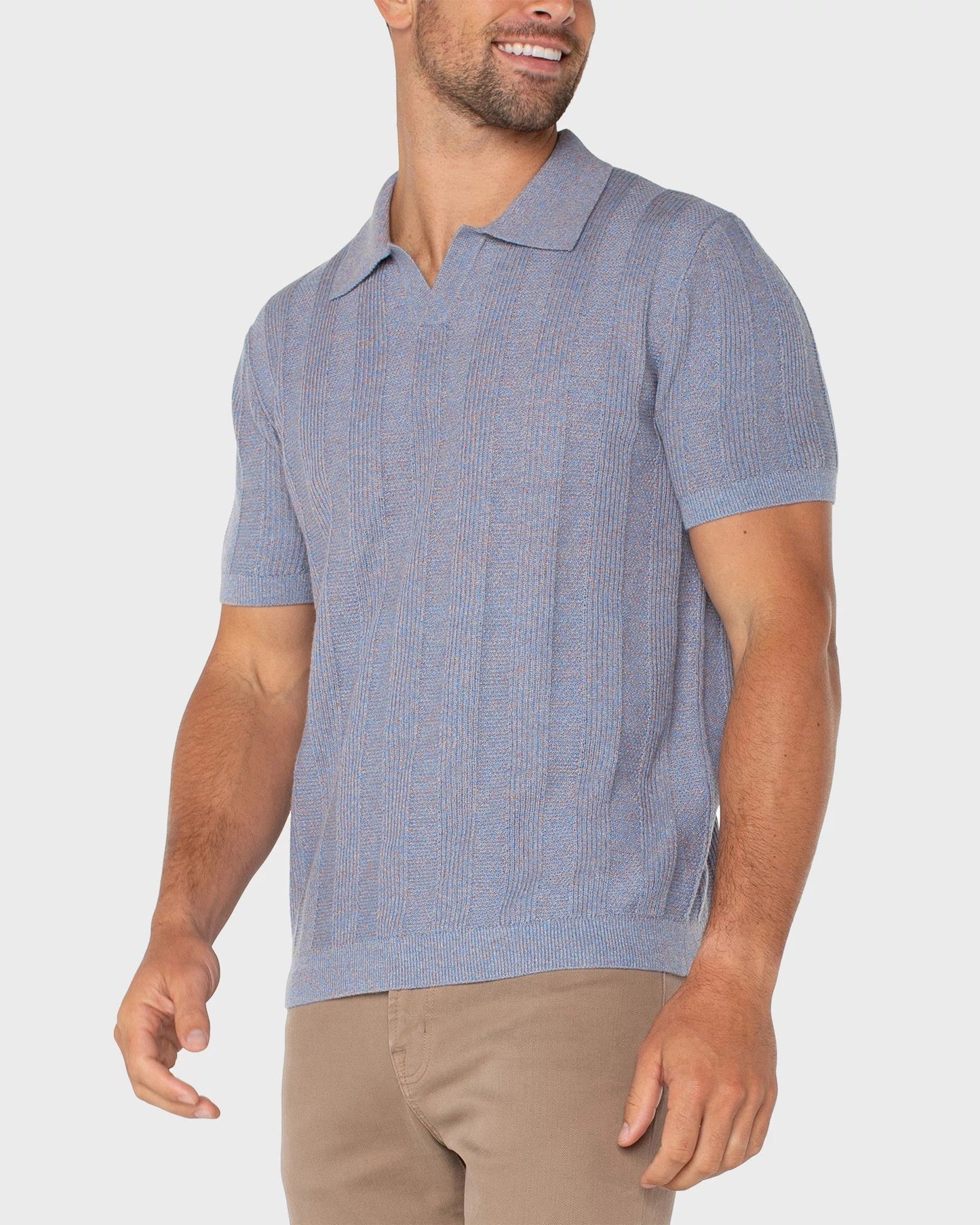 Short Sleeve Johnny Collar Sweater Knit