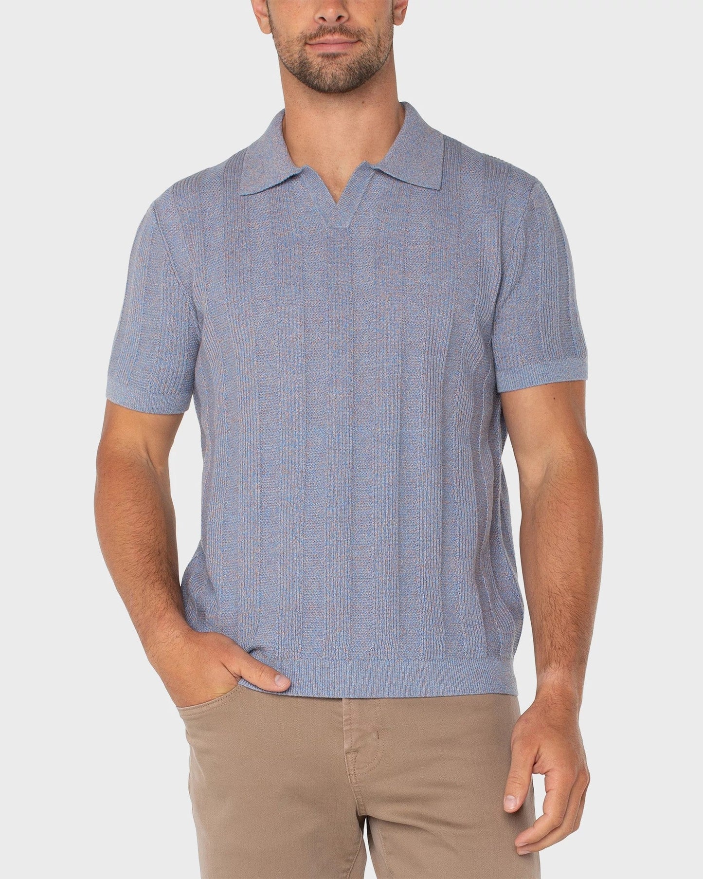 Short Sleeve Johnny Collar Sweater Knit