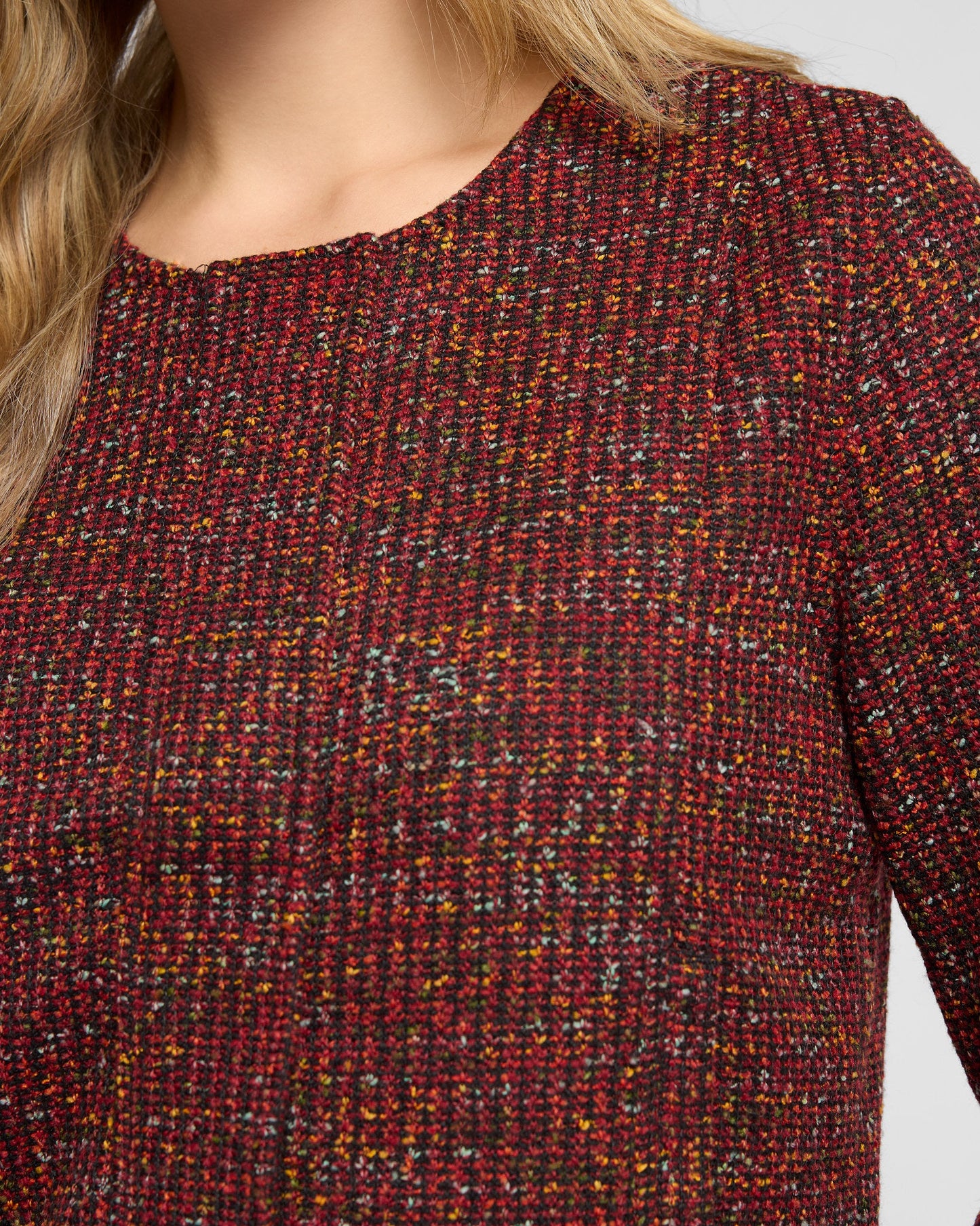 Collarless Zip Up Boucle Jacket