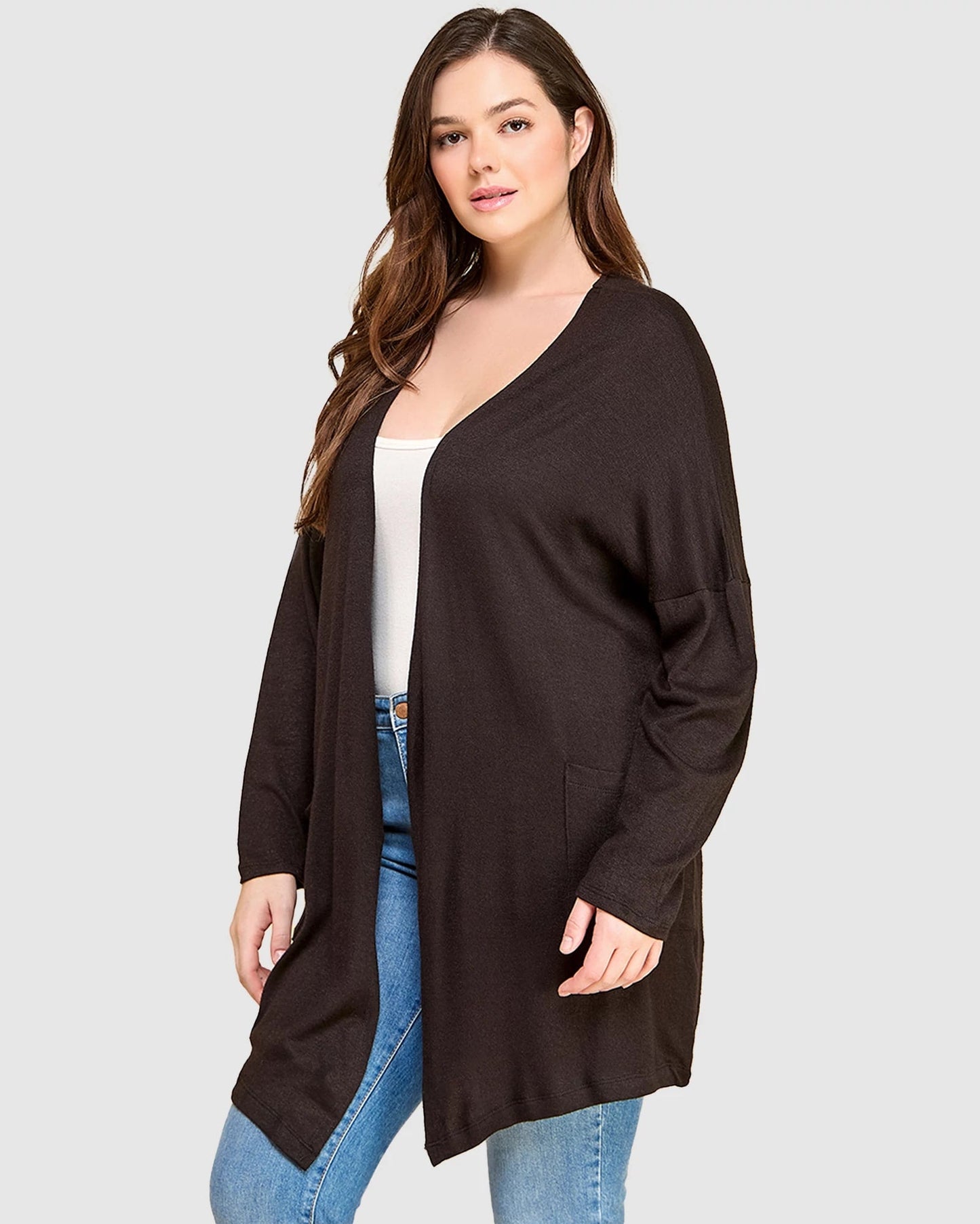 Plus Size Long Sleeve Pocket Cardigan