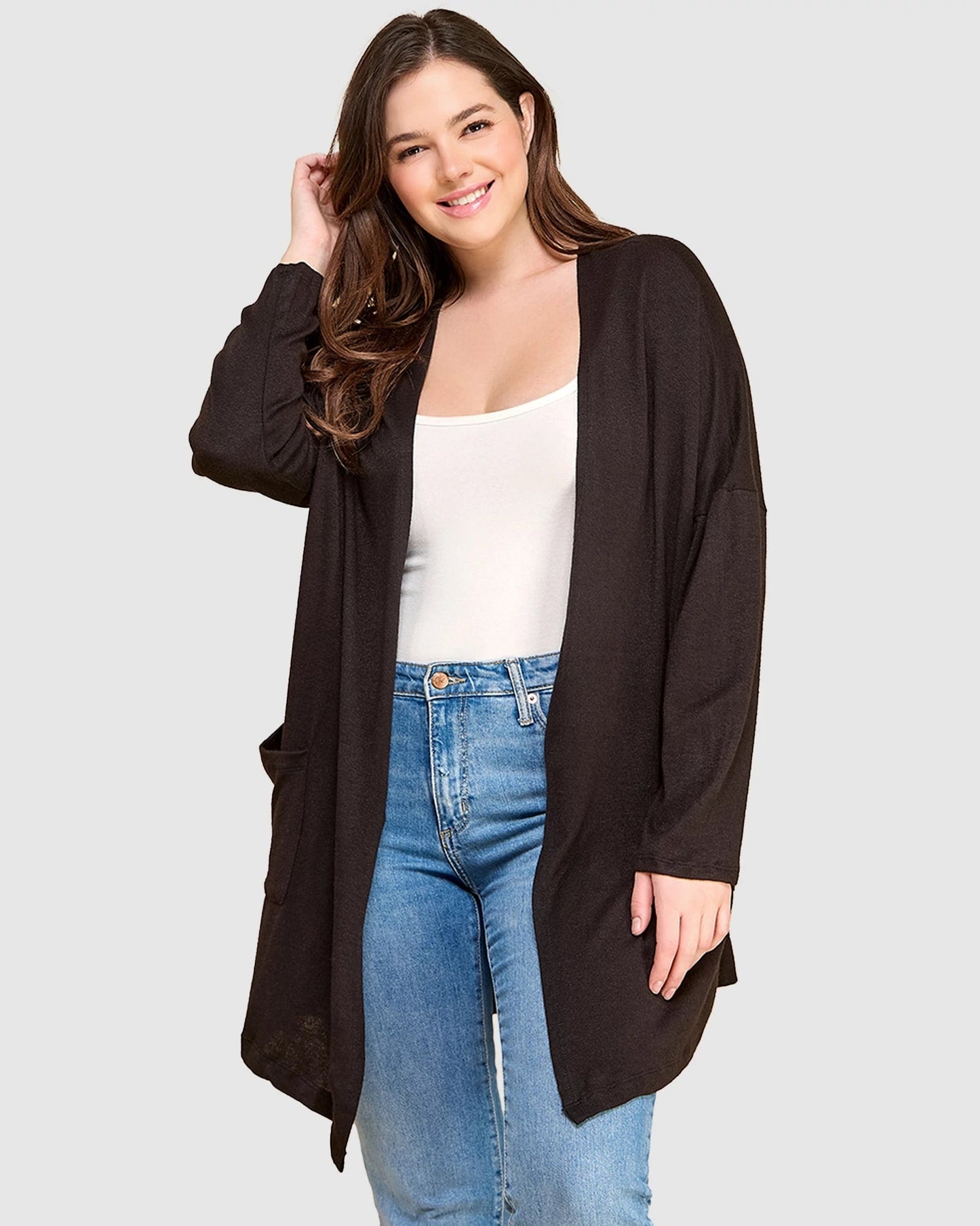 Plus Size Long Sleeve Pocket Cardigan