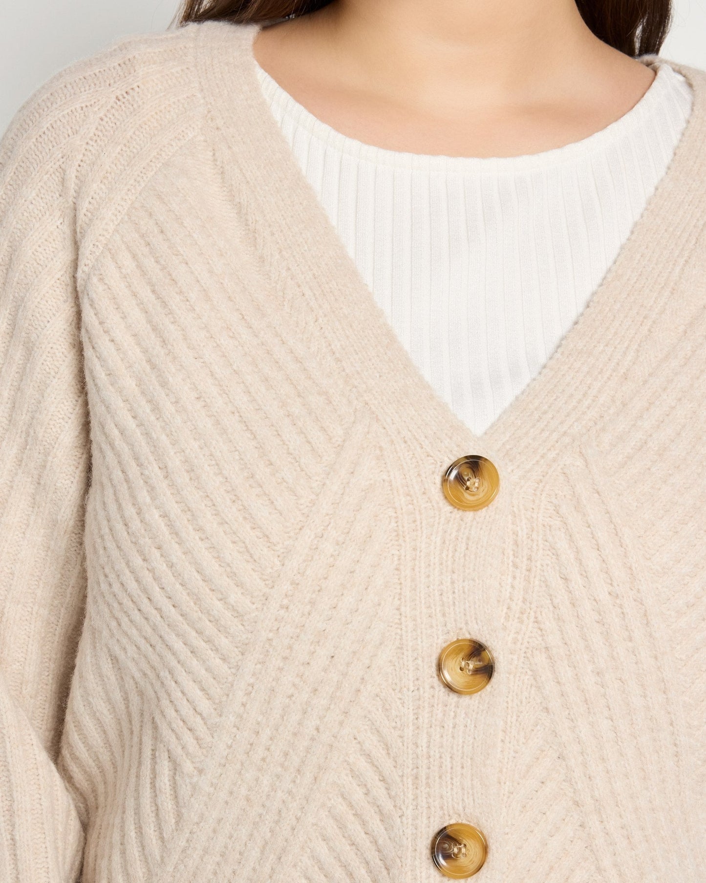 Plus Size Button Front V-Neck Cardigan