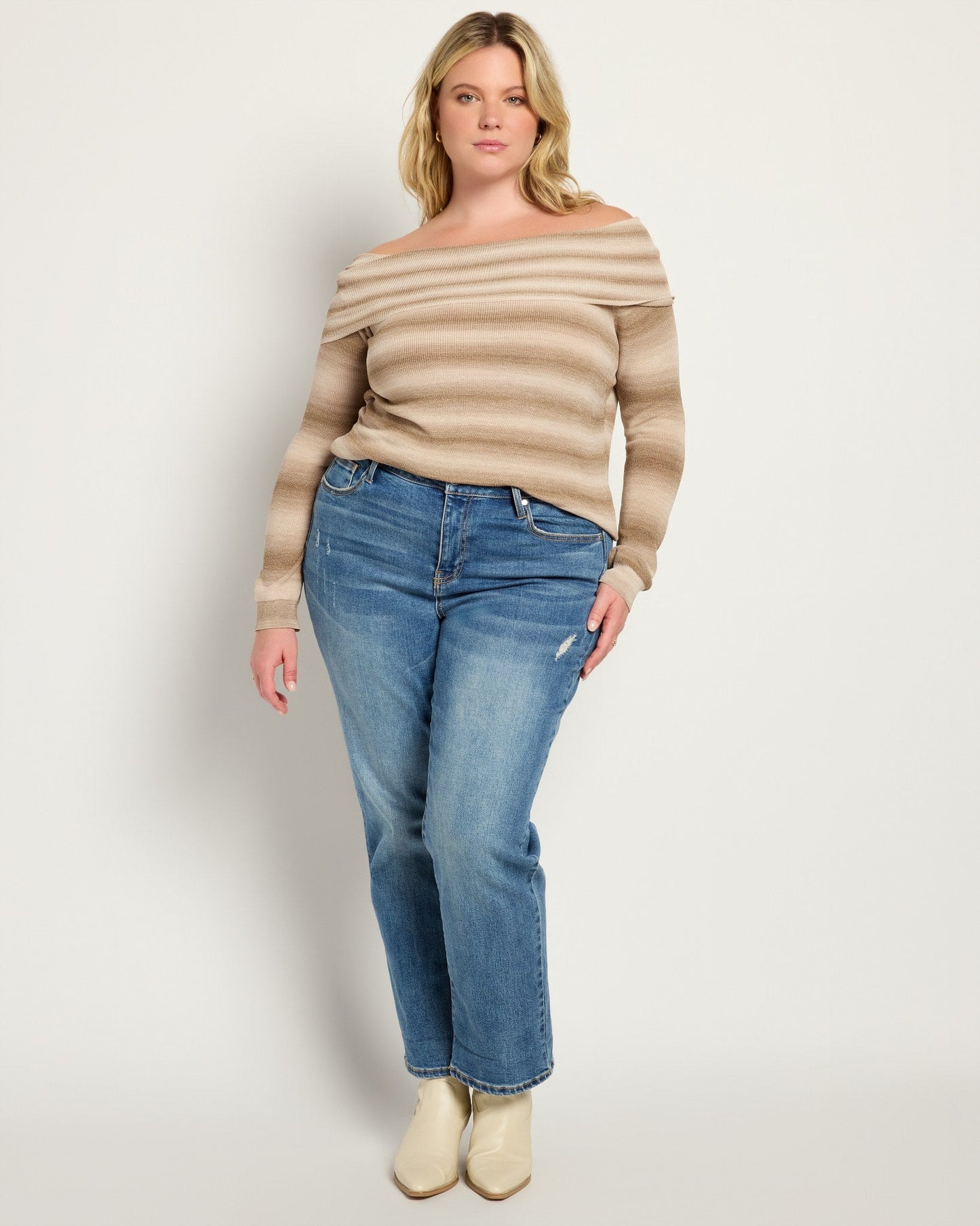 Plus Size Striped Multi Color Off Shoulder Top
