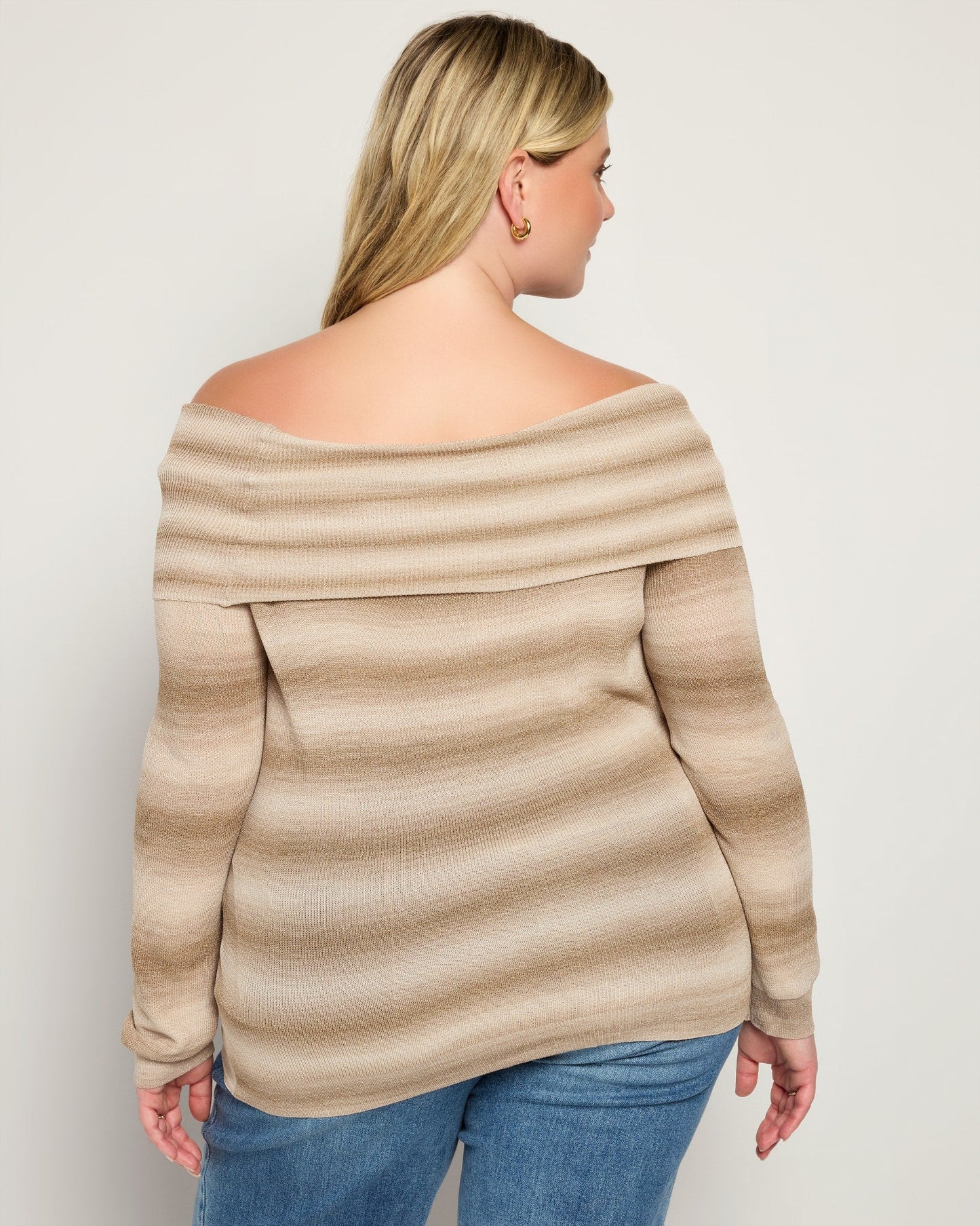 Plus Size Striped Multi Color Off Shoulder Top