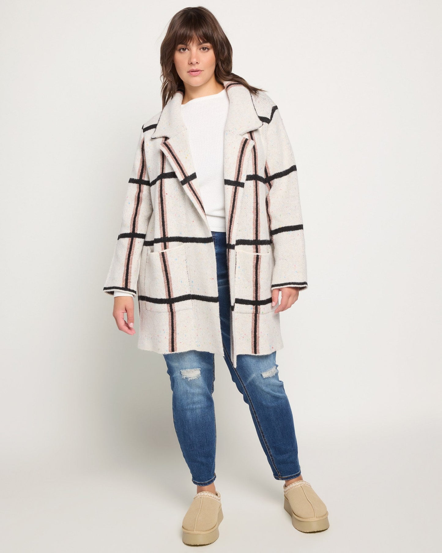 Plus Size Plaid Sweater Coatigan
