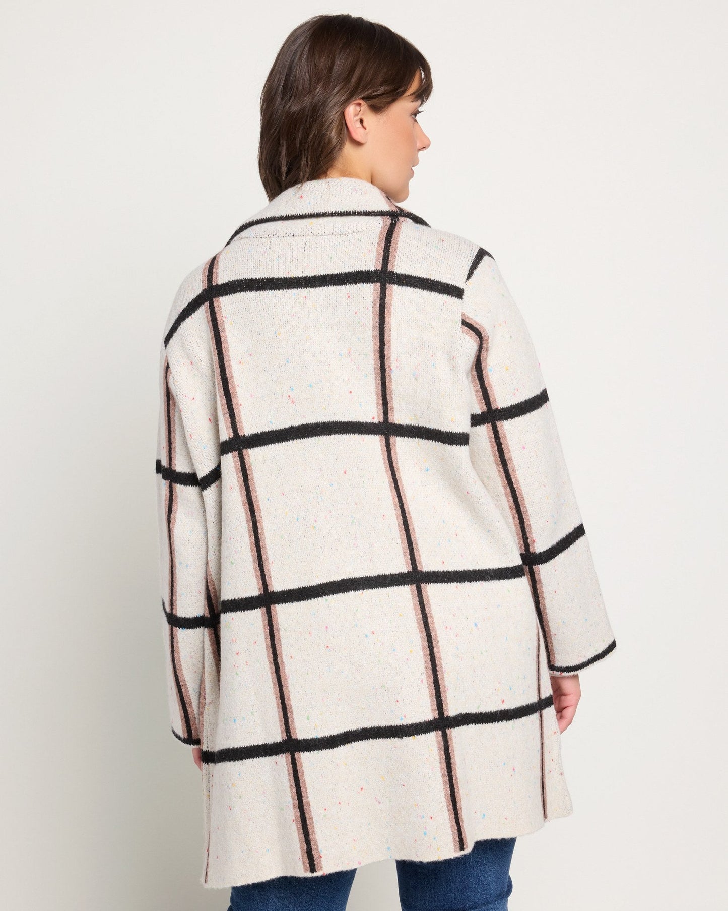 Plus Size Plaid Sweater Coatigan