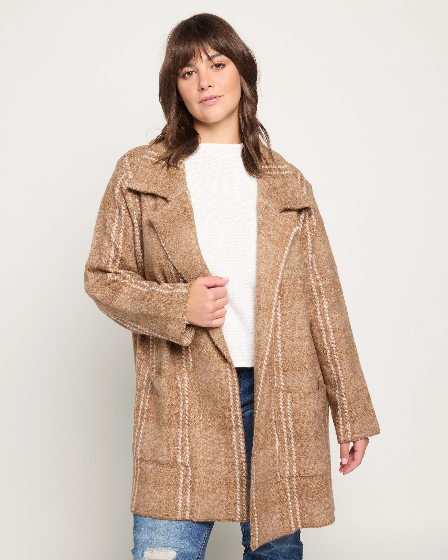 Plus Size Plaid Sweater Coatigan