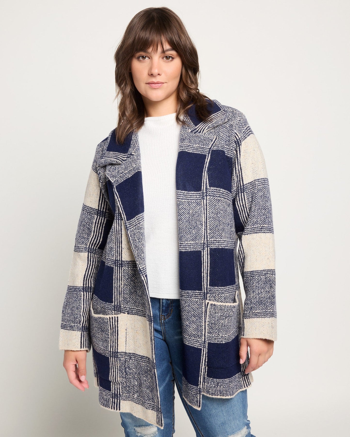 Plus Size Plaid Sweater Coatigan