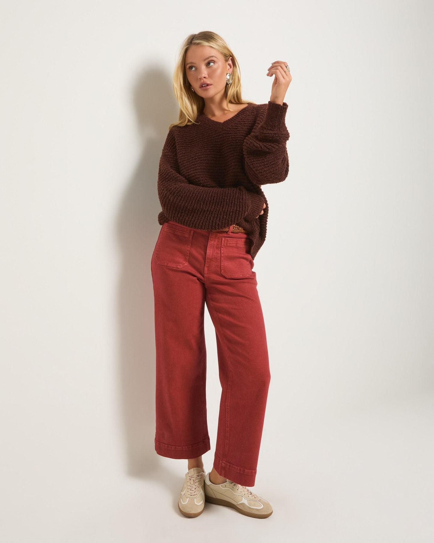 Caroline Cropped Wide Leg Twill Pant