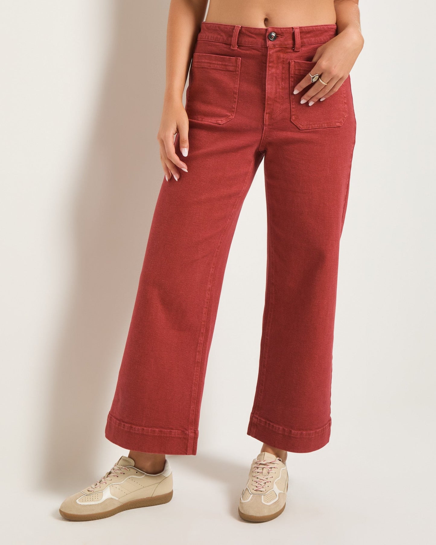 Caroline Cropped Wide Leg Twill Pant