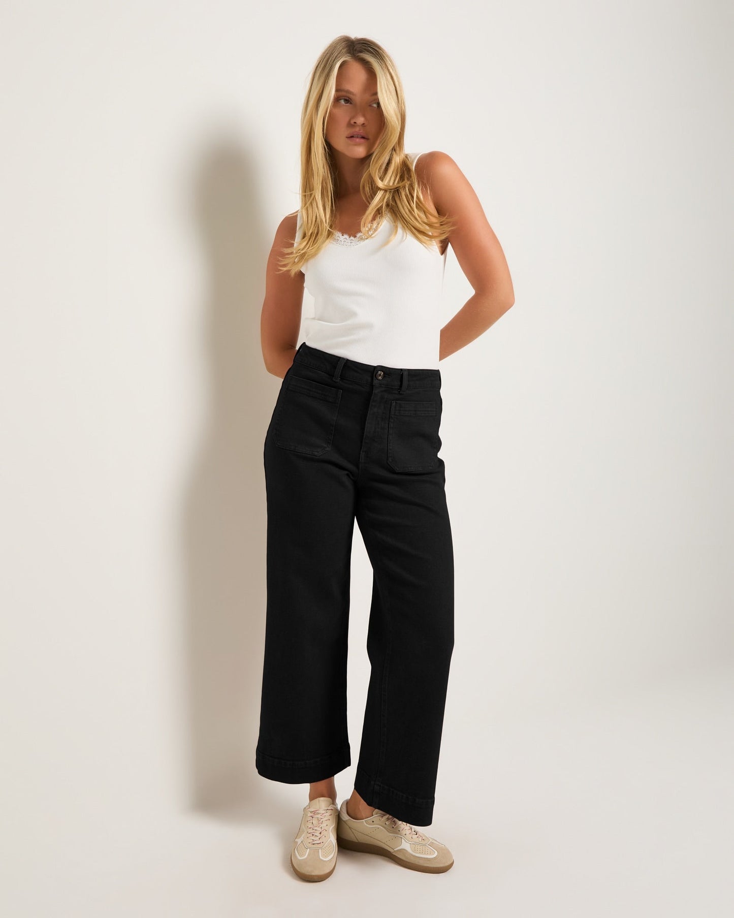 Caroline Cropped Wide Leg Twill Pant