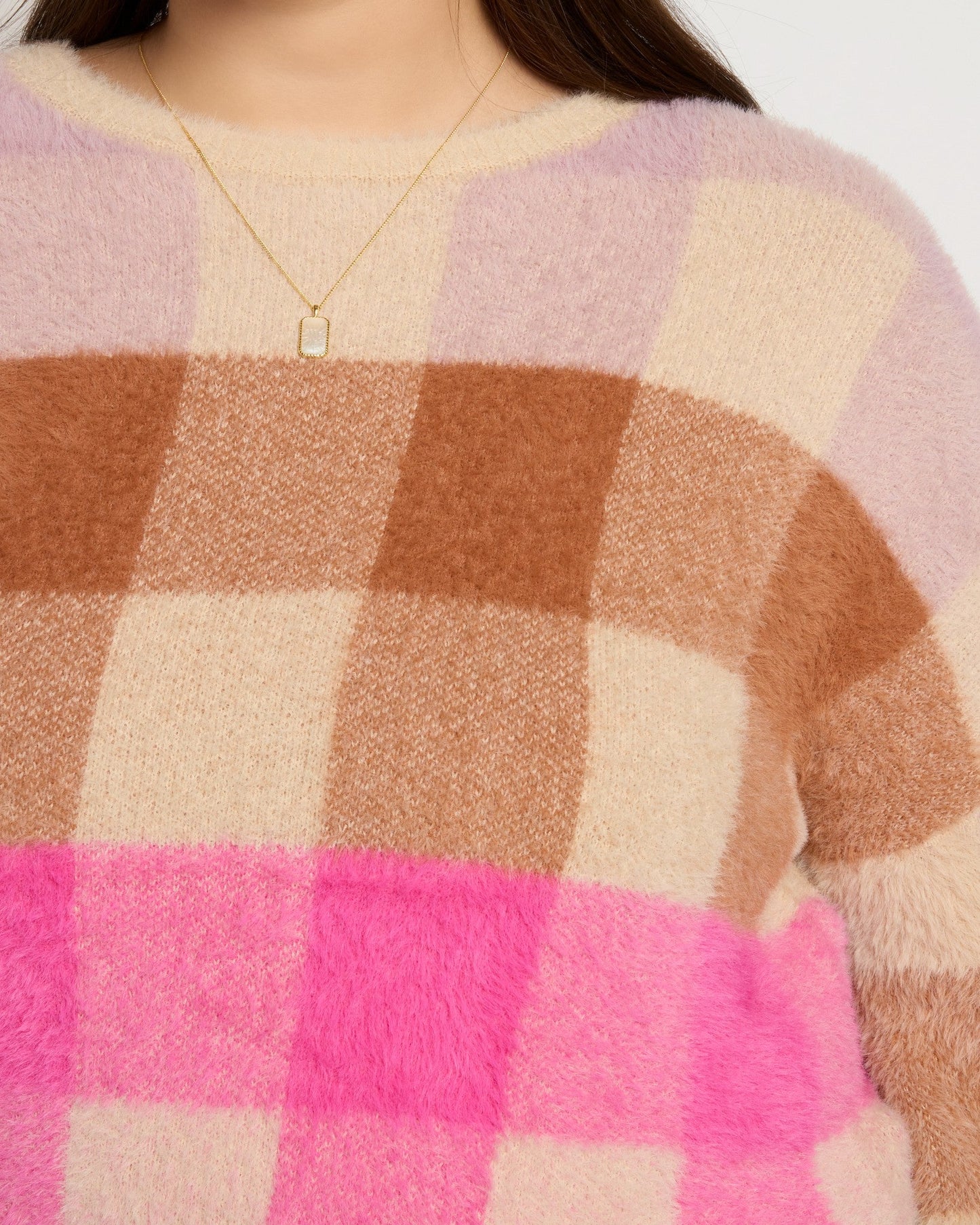 Plus Size Eyelash Plaid Sweater