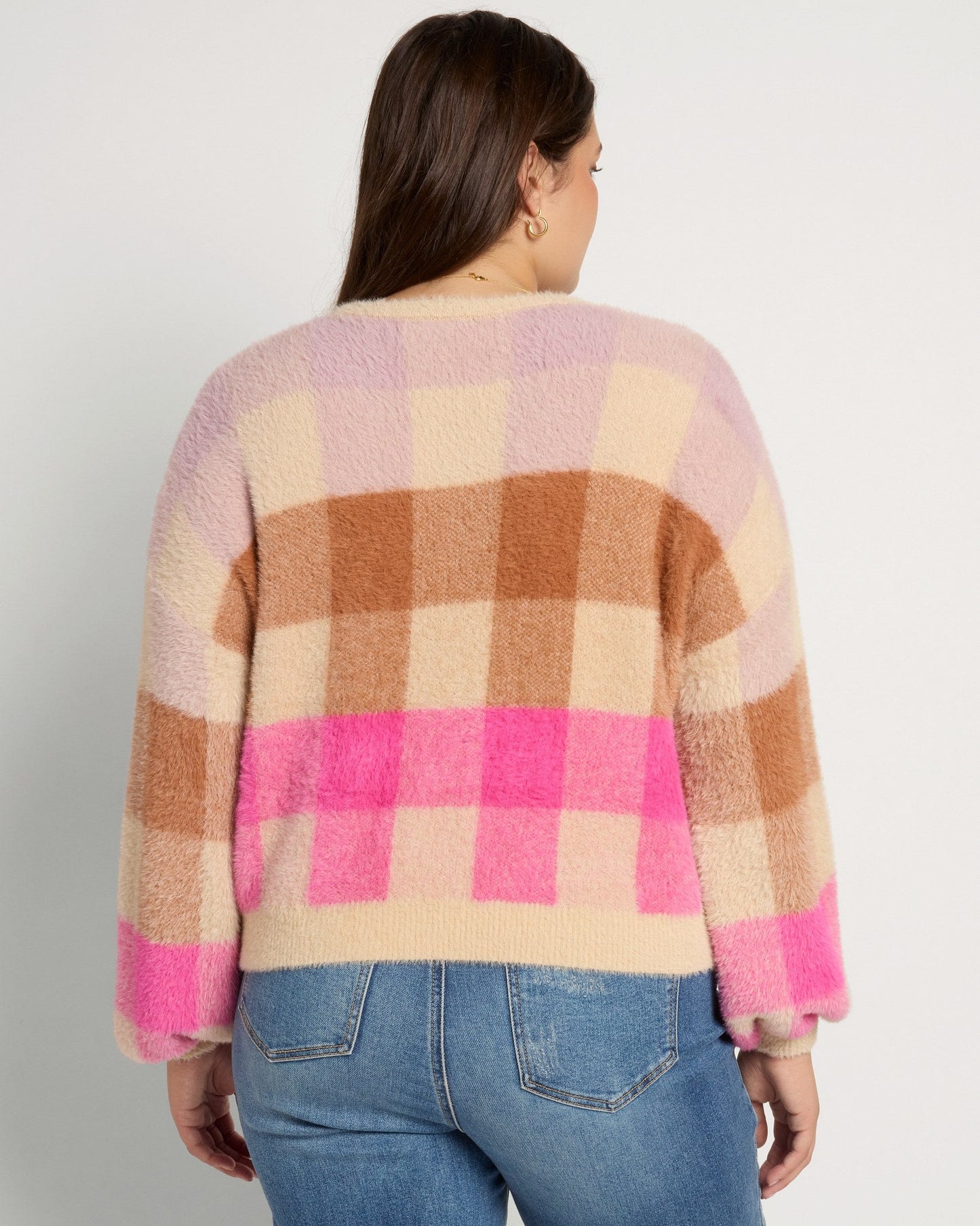 Plus Size Eyelash Plaid Sweater