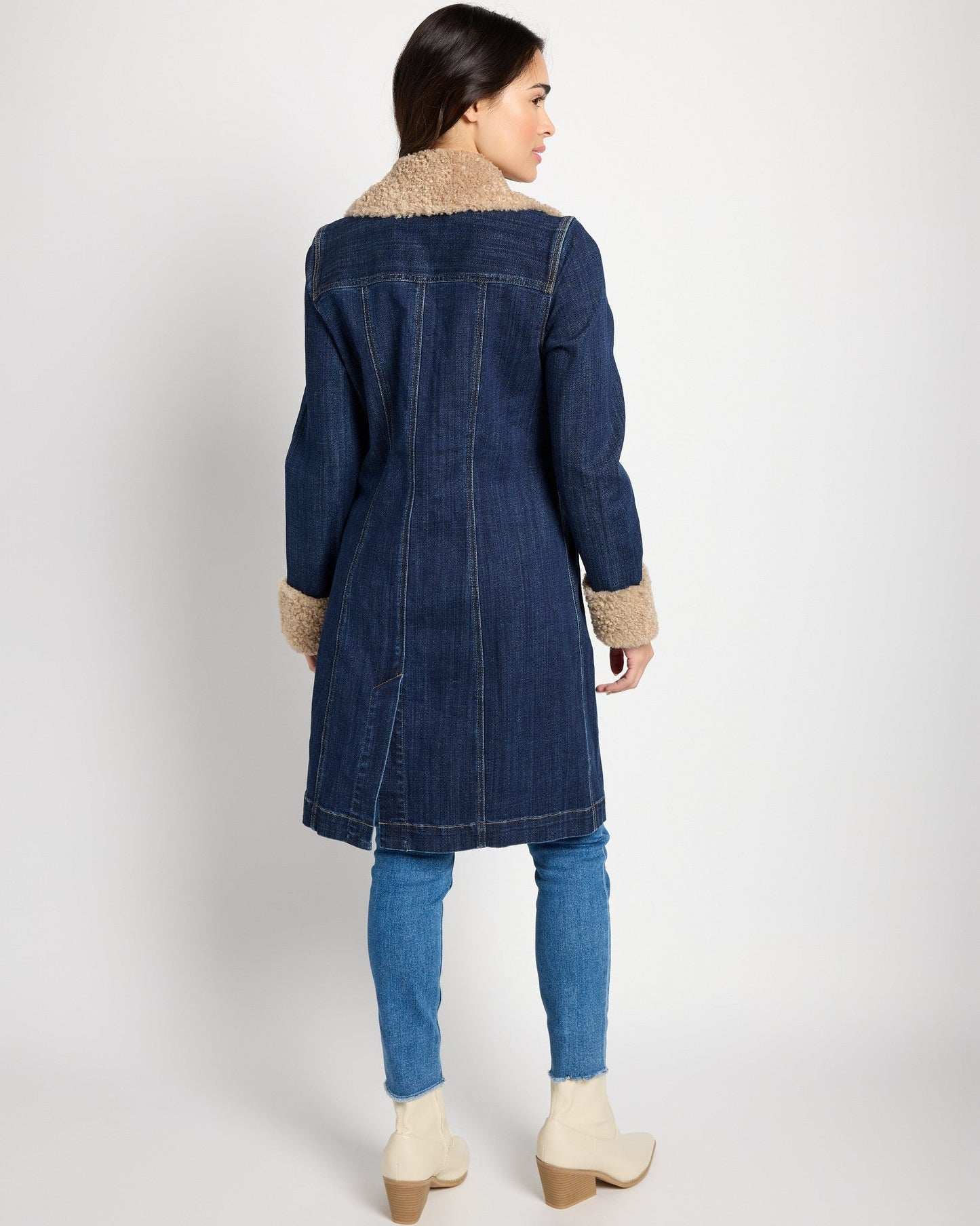 Sherpa Trimmed Denim Trench Coat