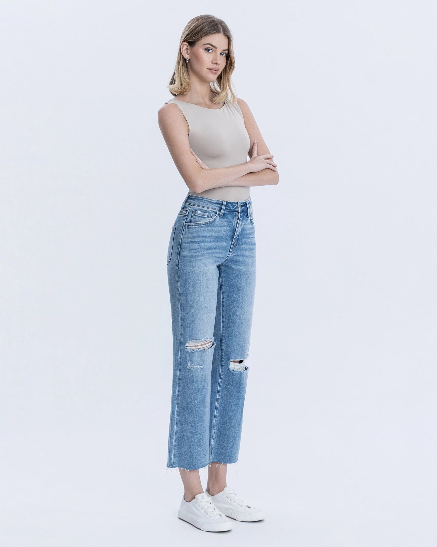 Mid Rise Slim Wide Leg Jeans