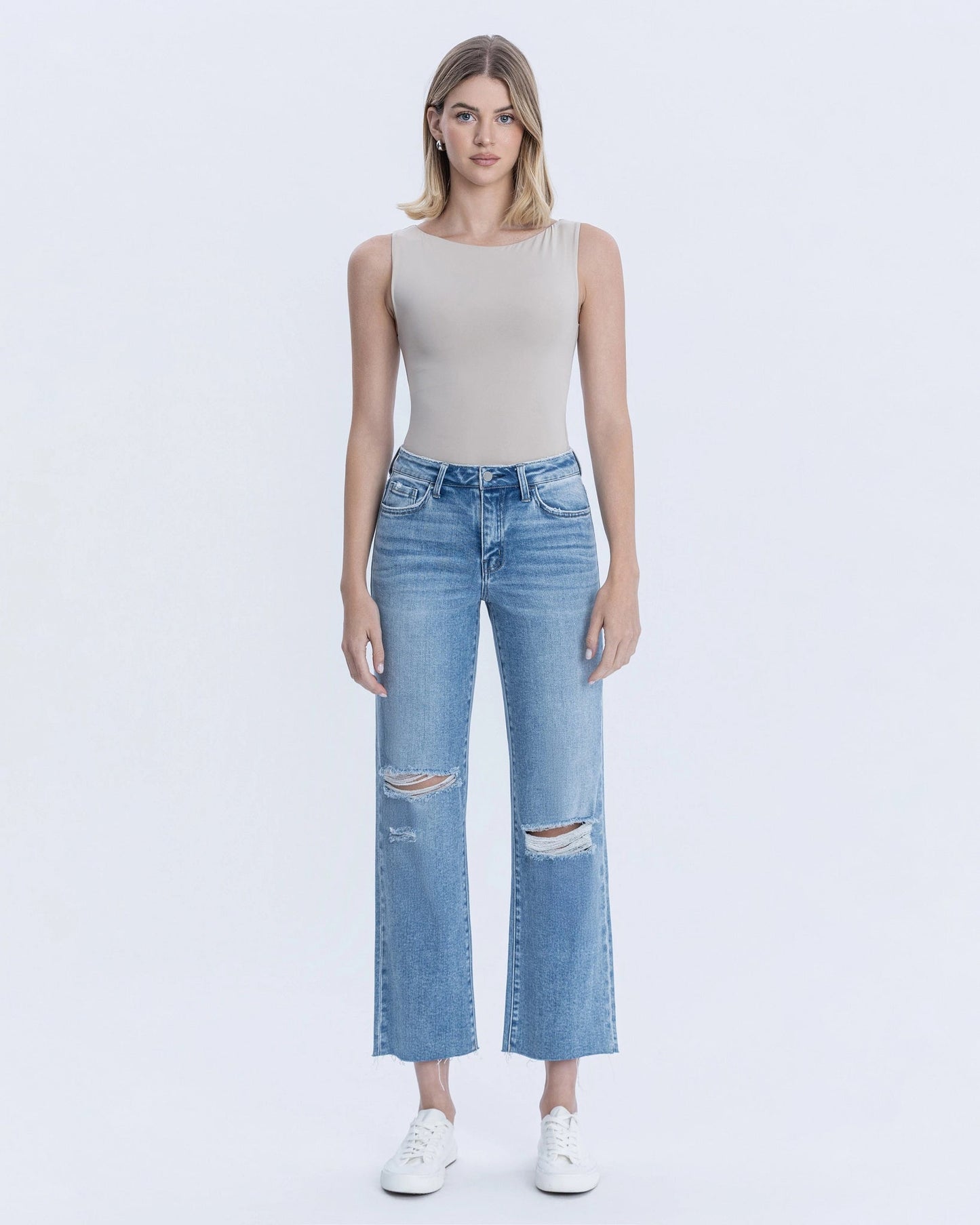 Mid Rise Slim Wide Leg Jeans