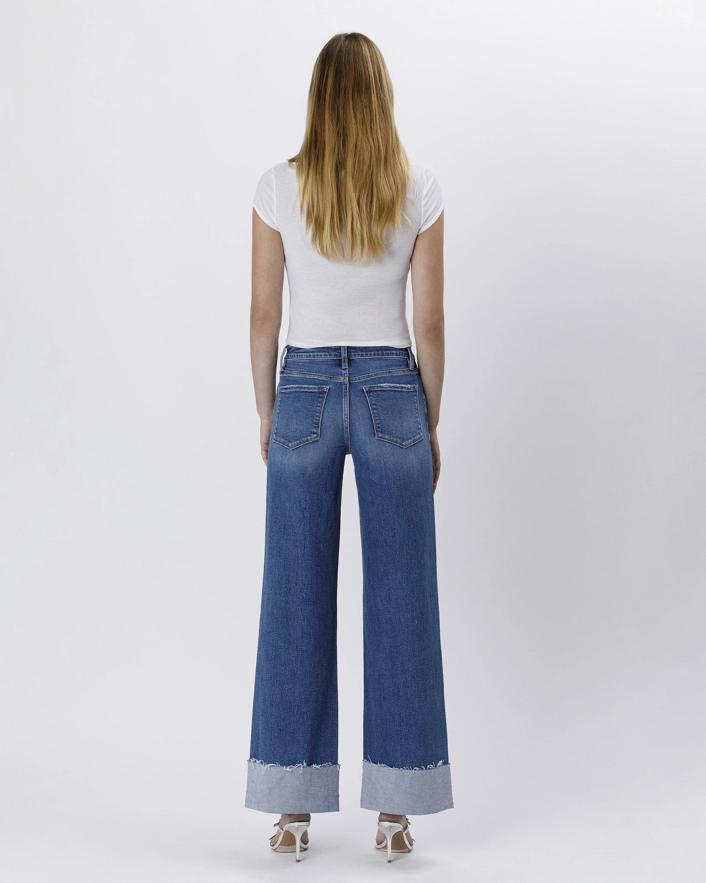 Mid Rise Cuffed Wide Leg Jeans