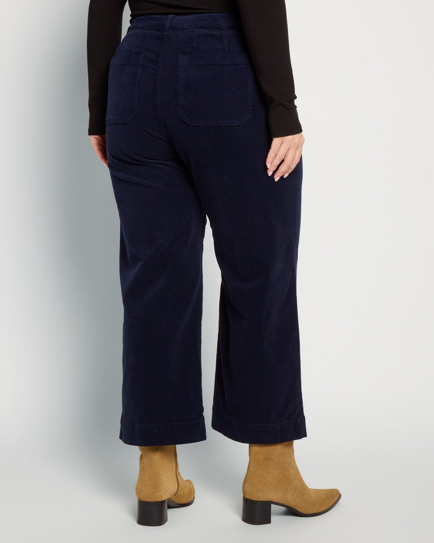 Plus Size Corduroy Crop Wide Leg with Patch Pockets