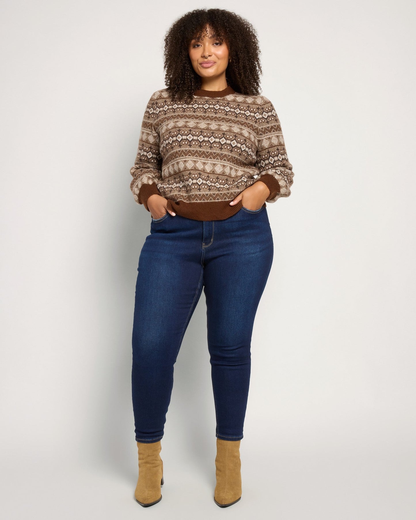 Plus Size Balloon Sleeve Fair Isle Sweater