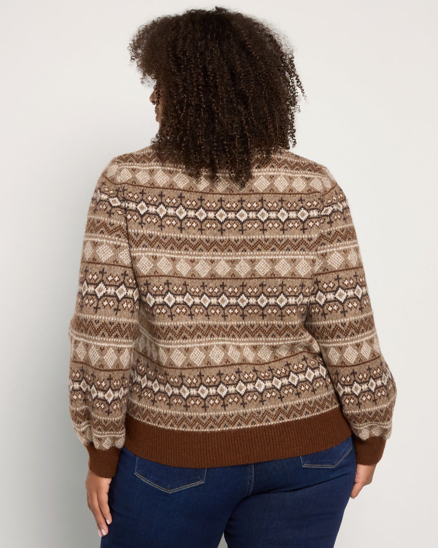 Plus Size Balloon Sleeve Fair Isle Sweater