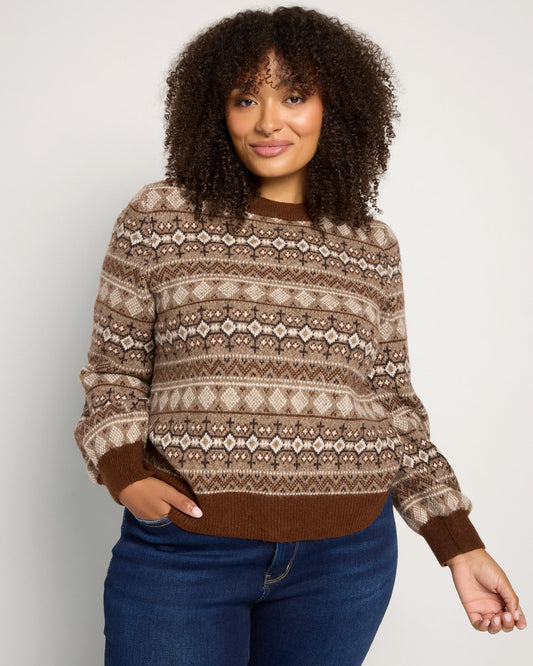 Plus Size Balloon Sleeve Fair Isle Sweater