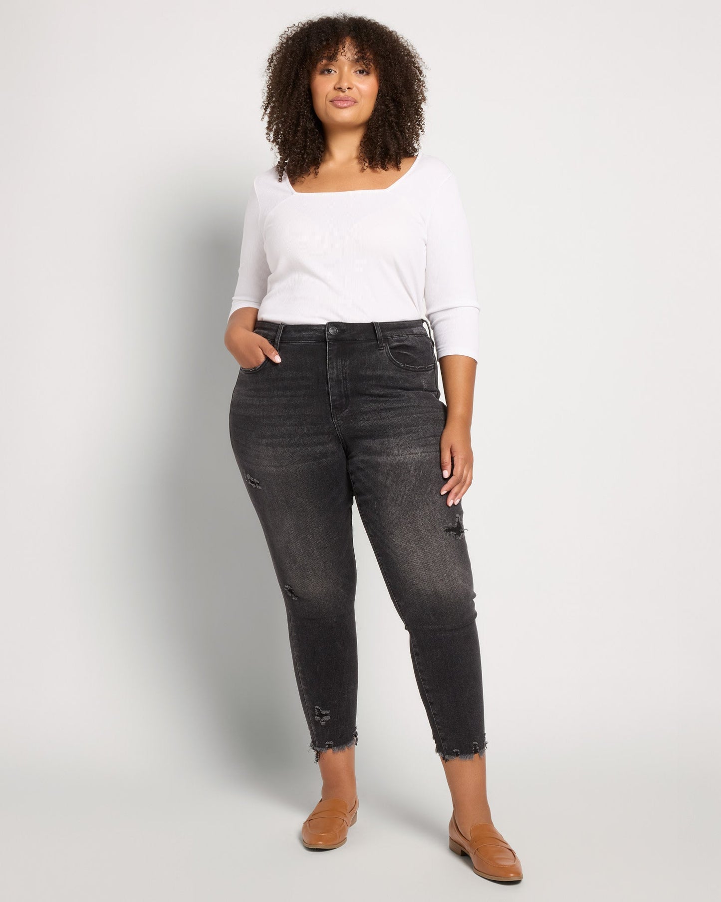 Plus Size Raw Hem Skinny