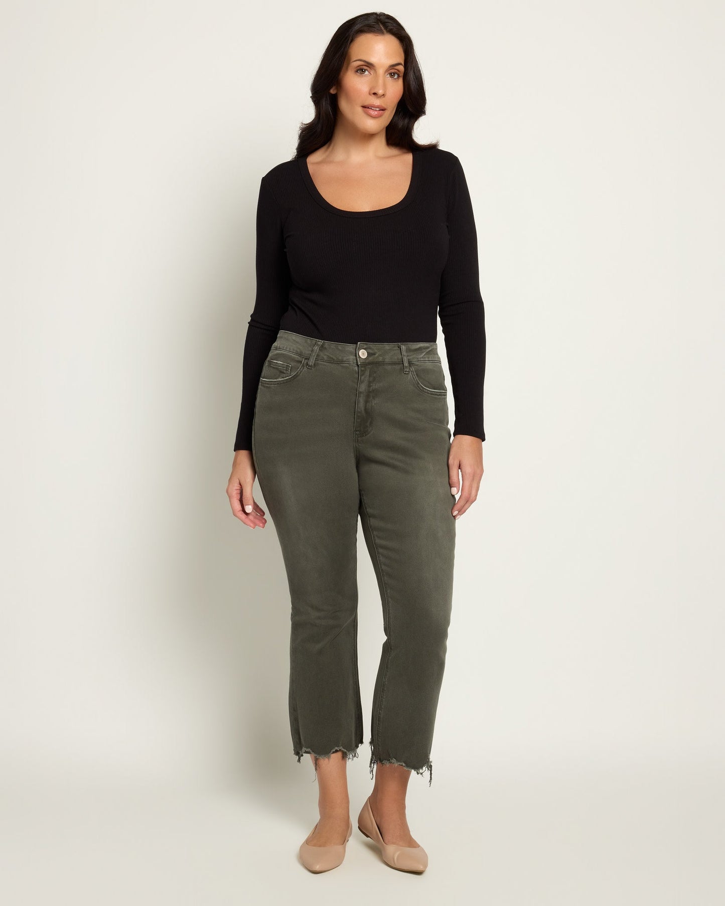 Plus Size High Rise Distressed Hem Flare
