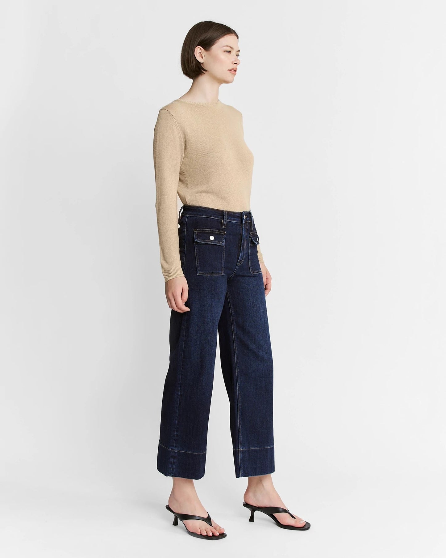 High Rise Wide Leg Jean With Patch Pockets