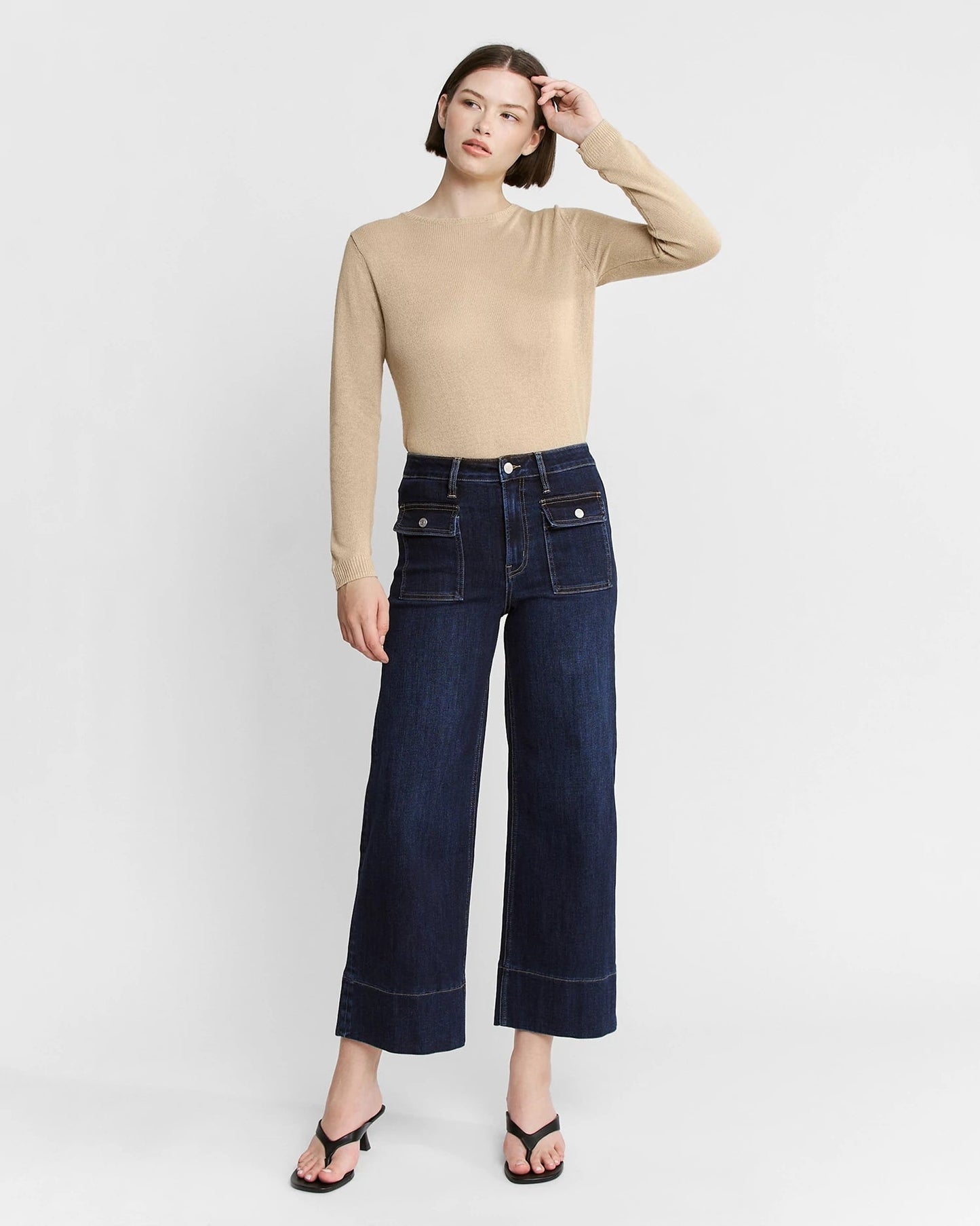 High Rise Wide Leg Jean With Patch Pockets