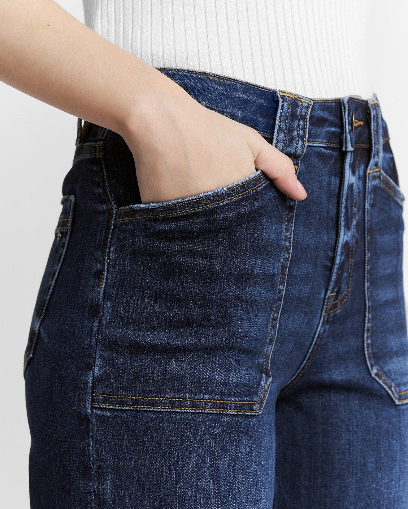 High Rise Slim Wide Leg Jean With Patch Pockets