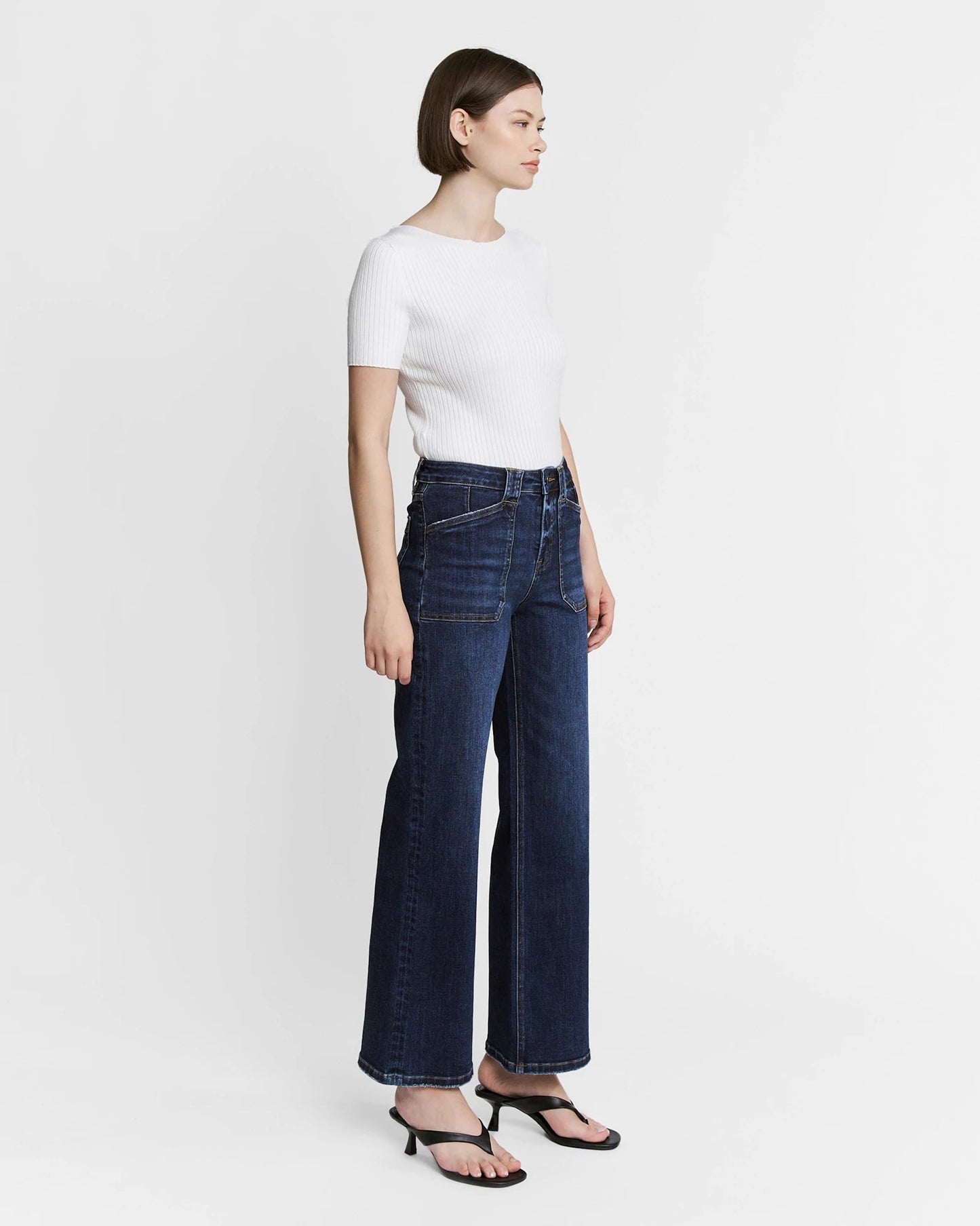 High Rise Slim Wide Leg Jean With Patch Pockets