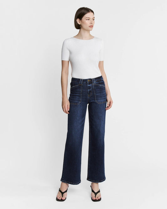High Rise Slim Wide Leg Jean With Patch Pockets